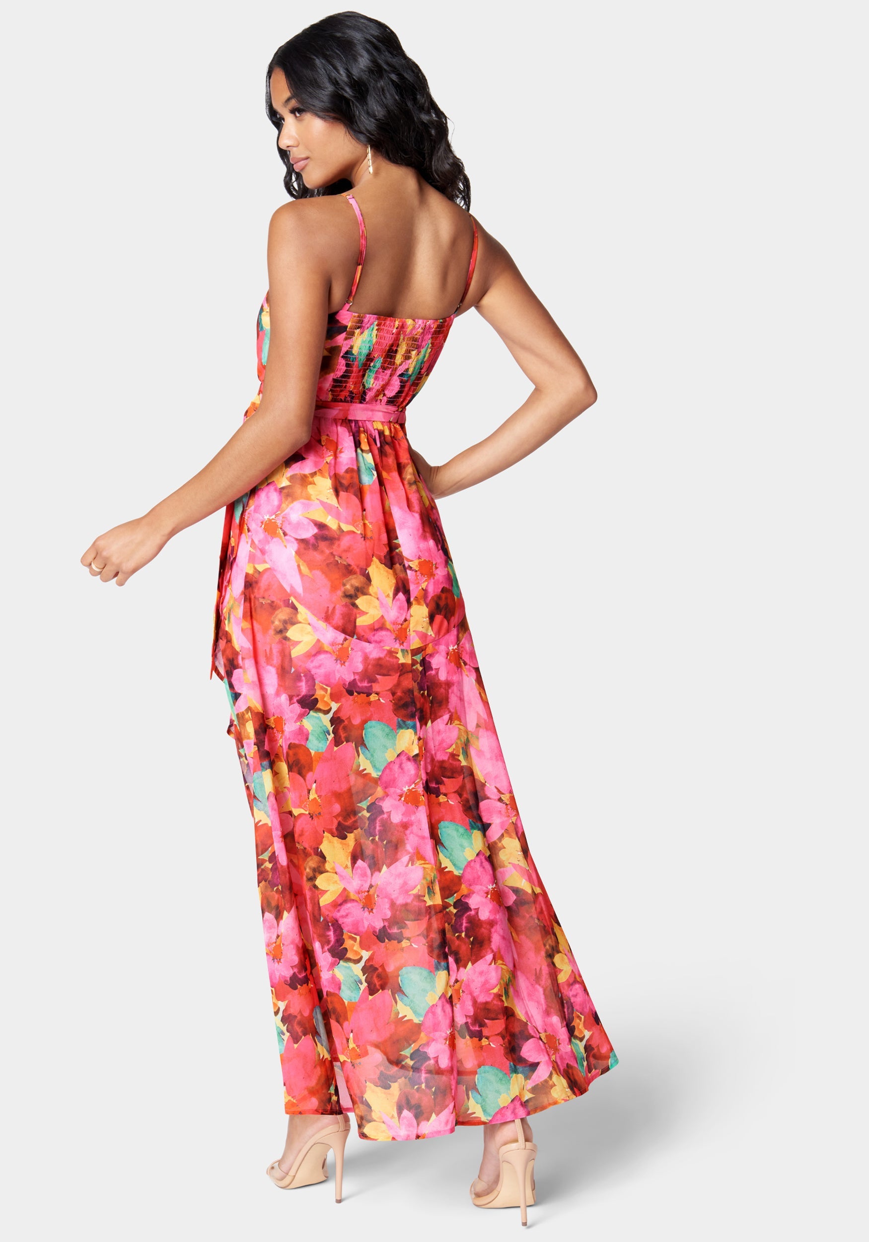 Printed Ruffle Wrap Maxi Dress