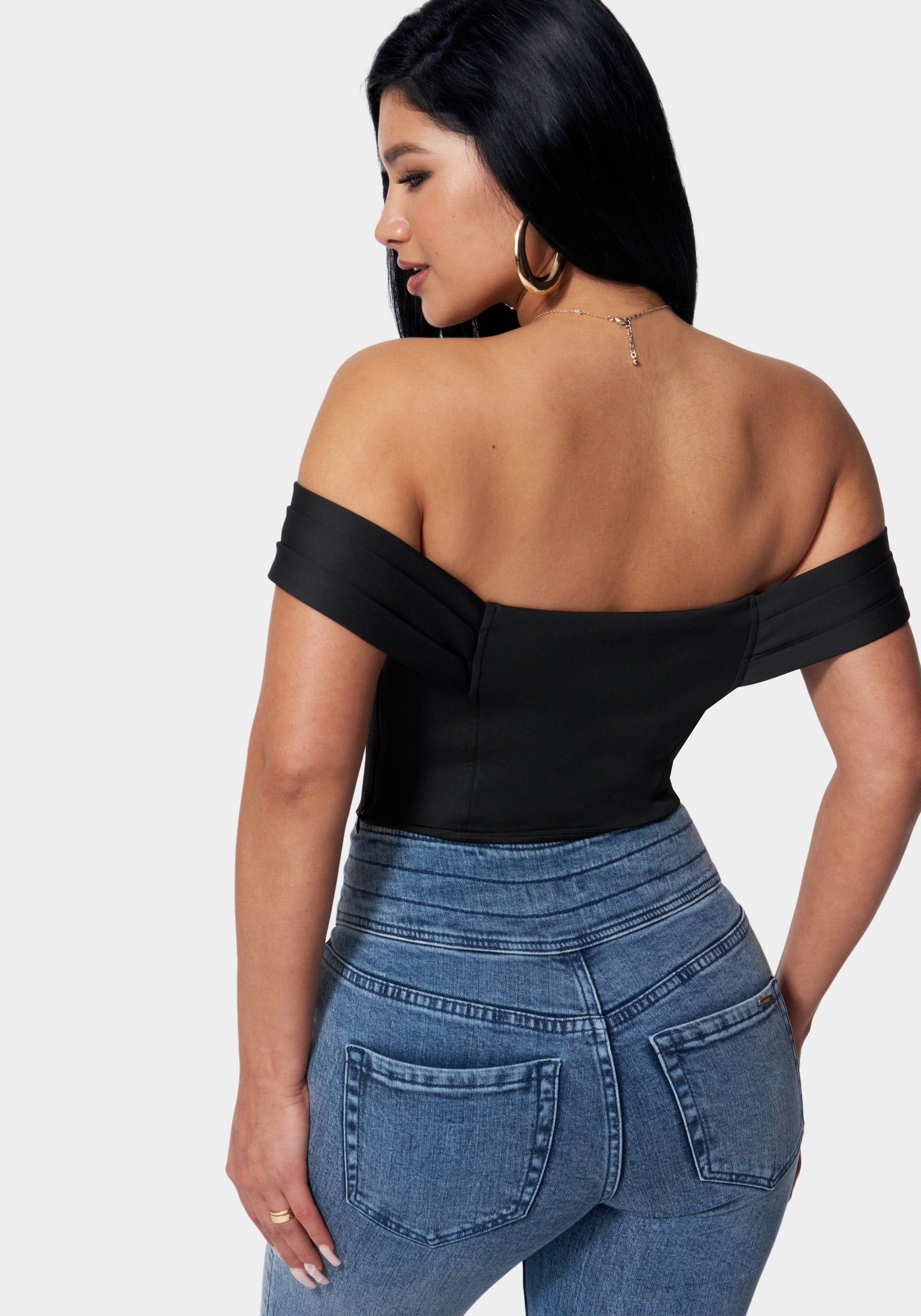 Scuba Corset Cold Shoulder Top