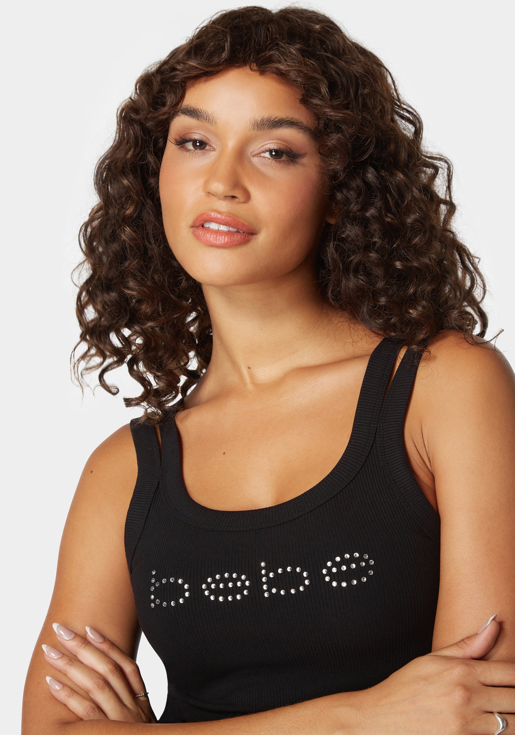 Bebe Logo Double Strap Single Stone Rib Top