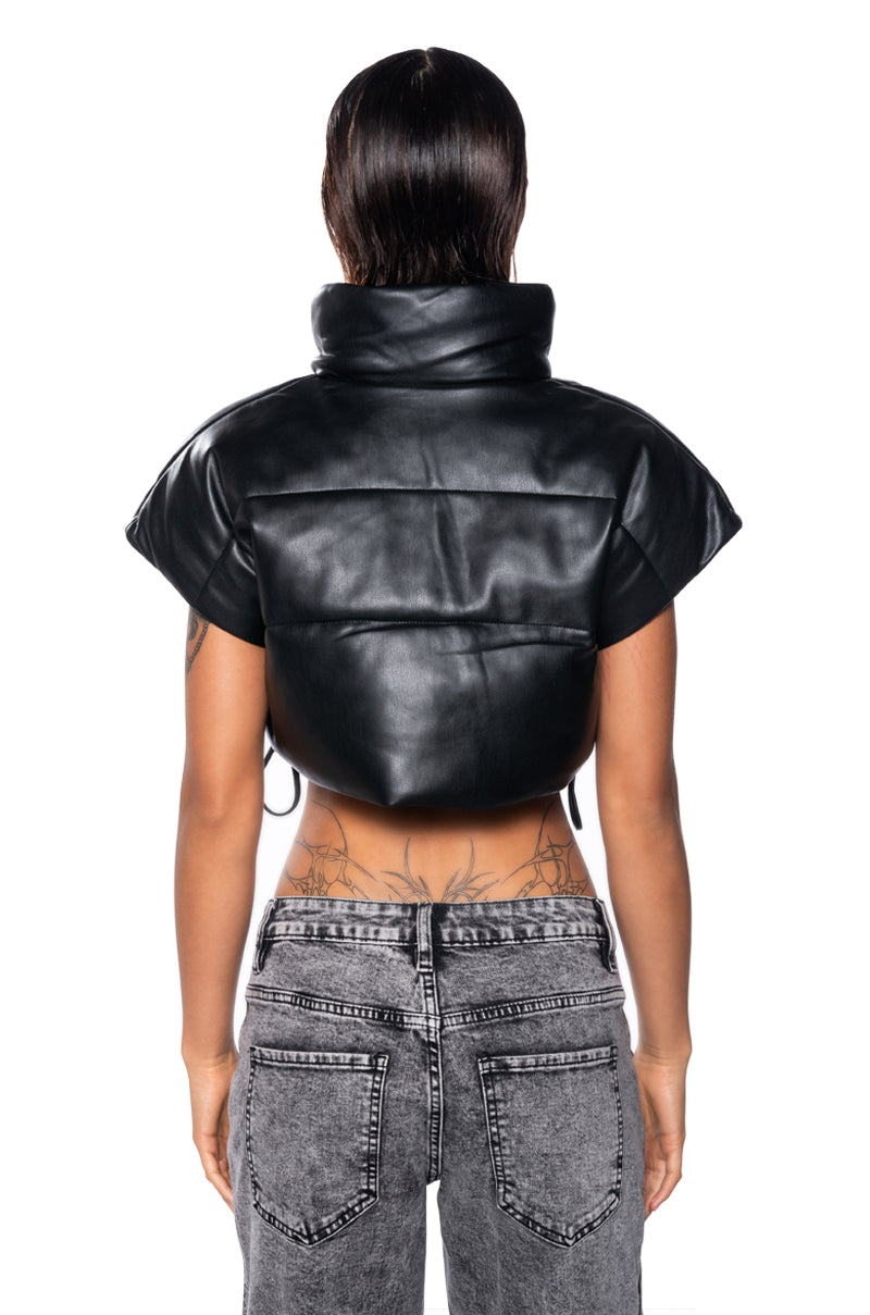 ULTRA CROP PU VEST WITH PULL STRINGS