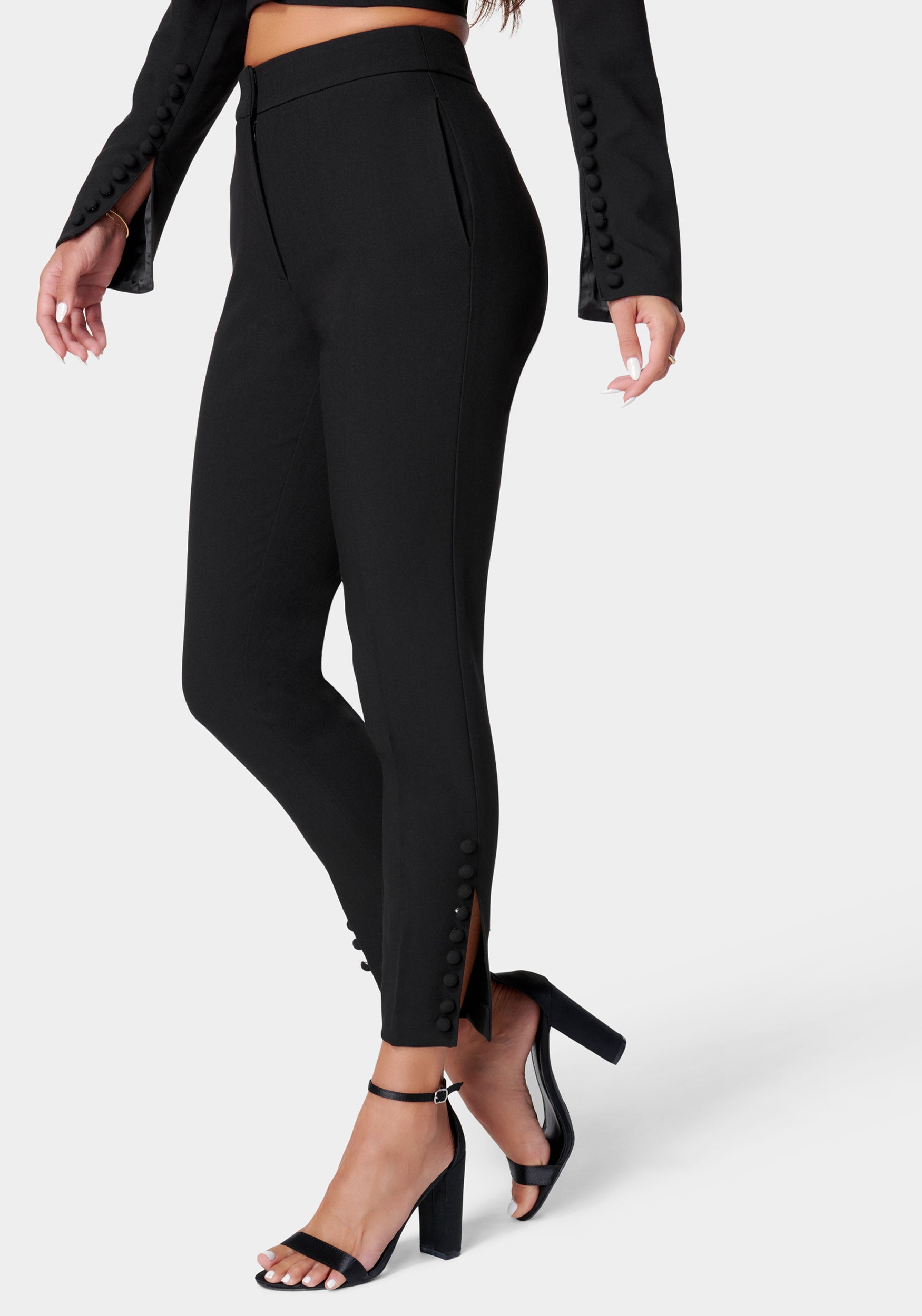 High Waist Tailored Button Detail Slim Pant