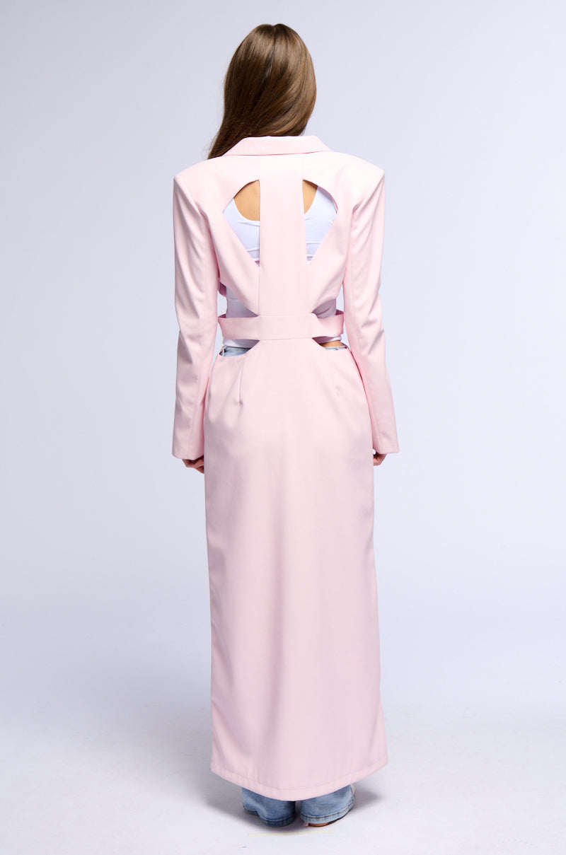 MORE LIFE PINK CUT OUT FAUX LEATHER TRENCH