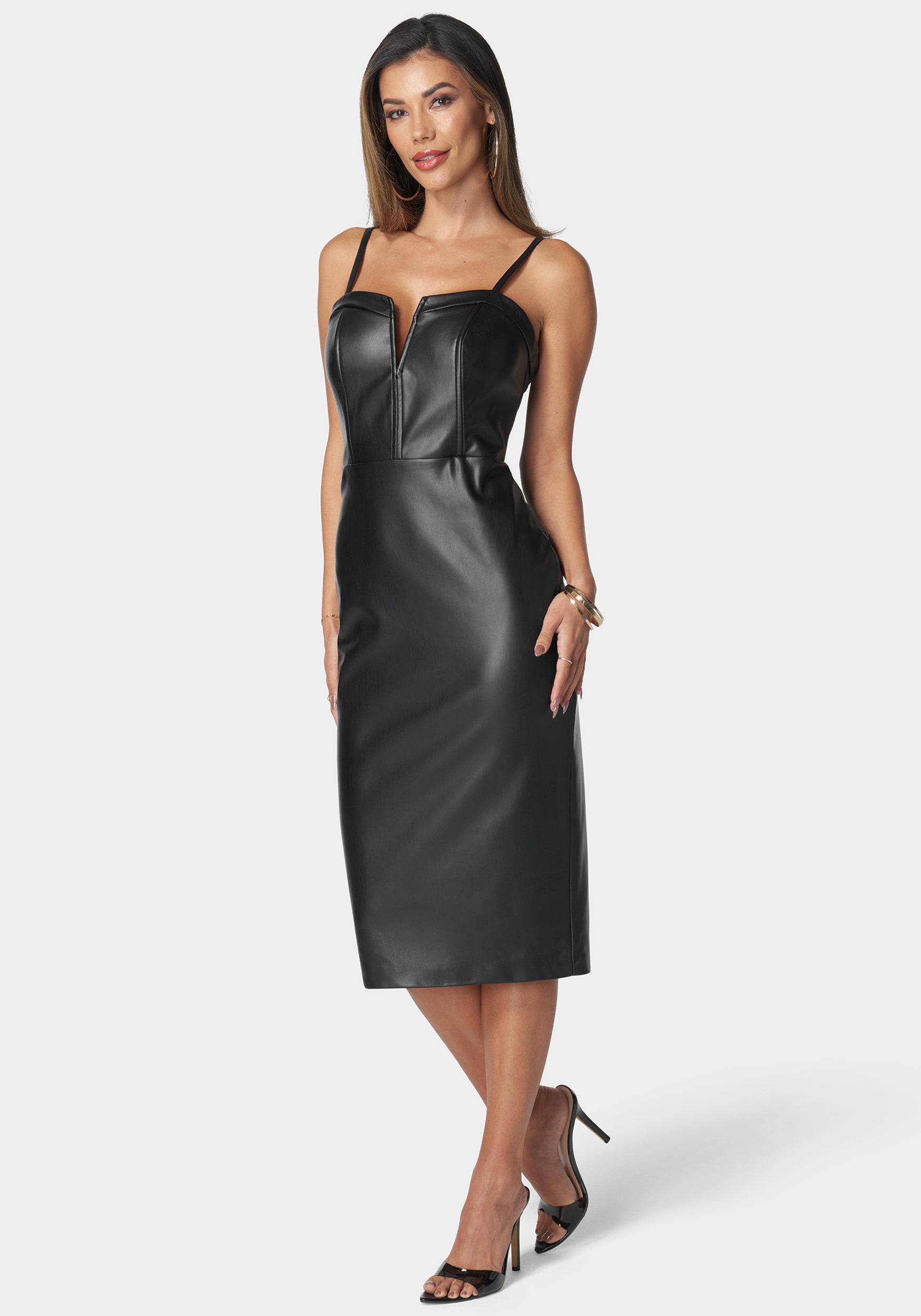 Faux Leather Midi Dress