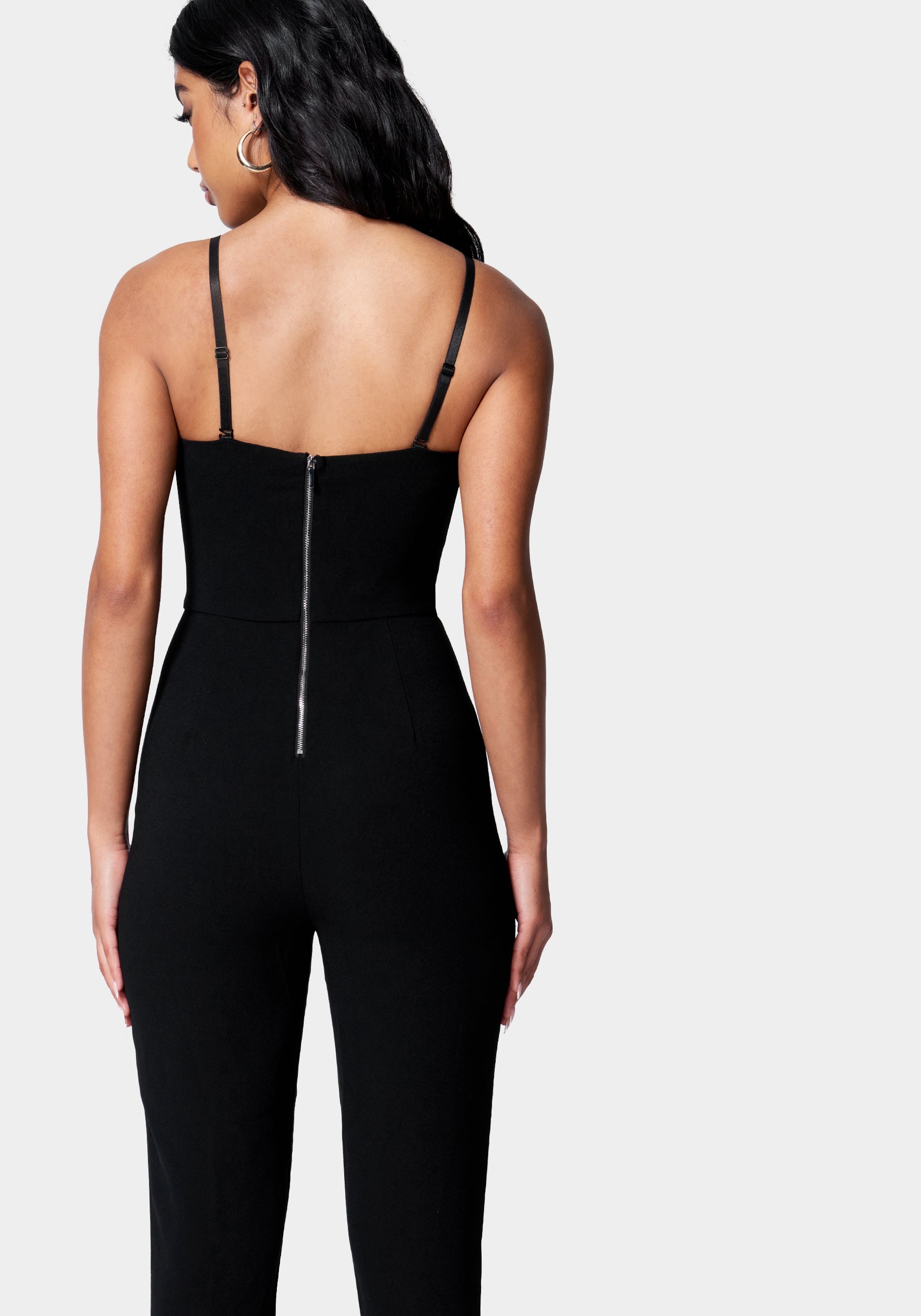 Feather Trim Split Hem Jumpsuit