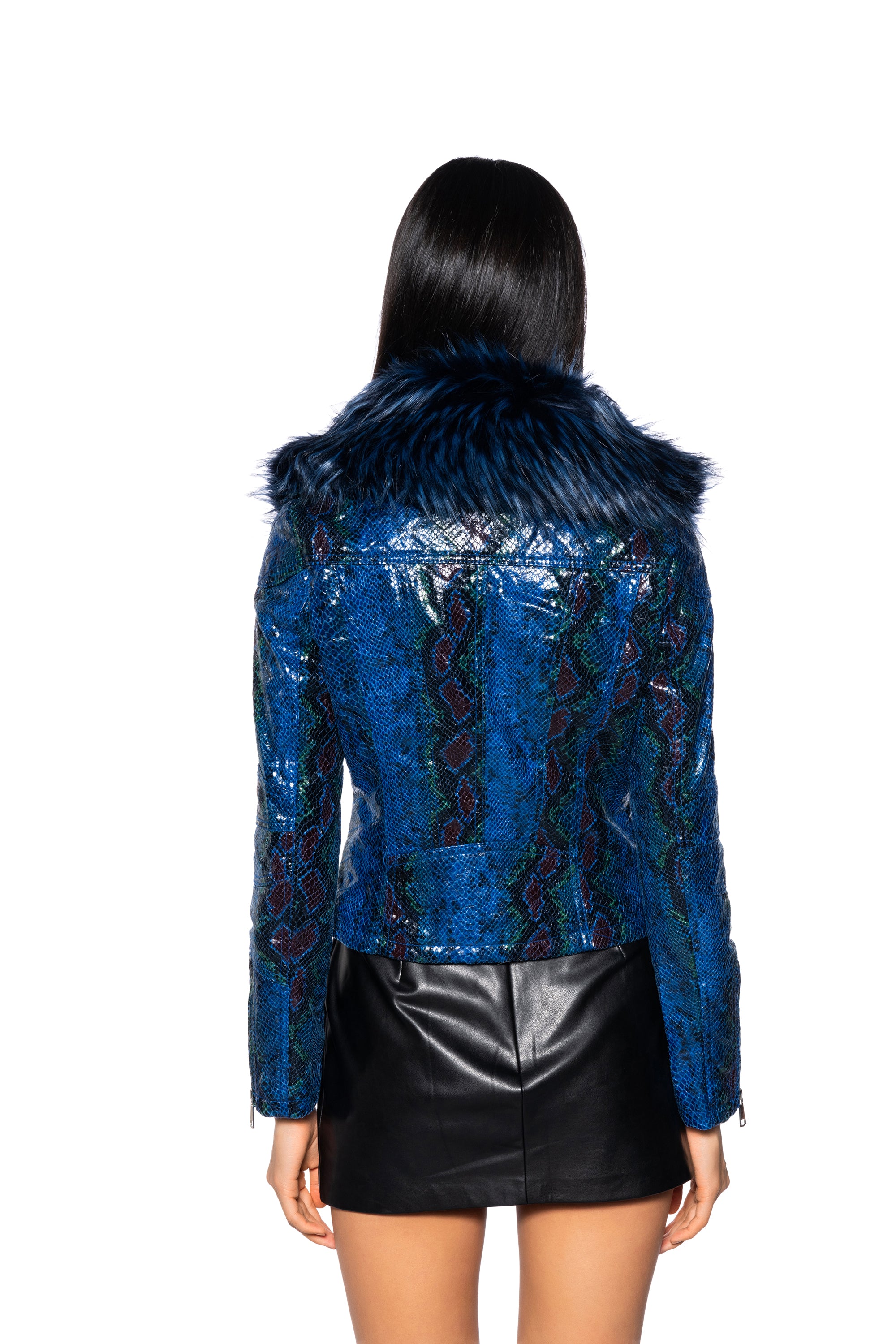 AZALEA WANG BENNY FUR COLLAR SNAKE JACKET