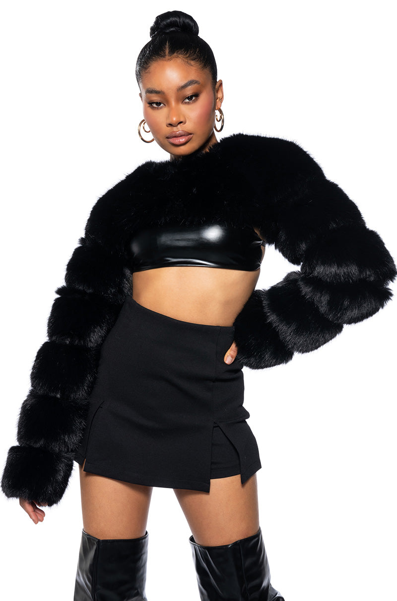 LADIES NIGHT ULTRA CROP FAUX FUR JACKET