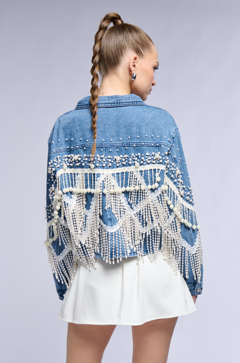 THE WORLD IS YOUR OYSTER PEARL TRIM DENIM JACKET