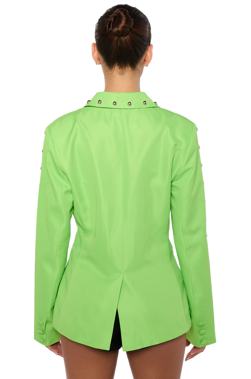 STUDDED HEM BLAZER IN LIME