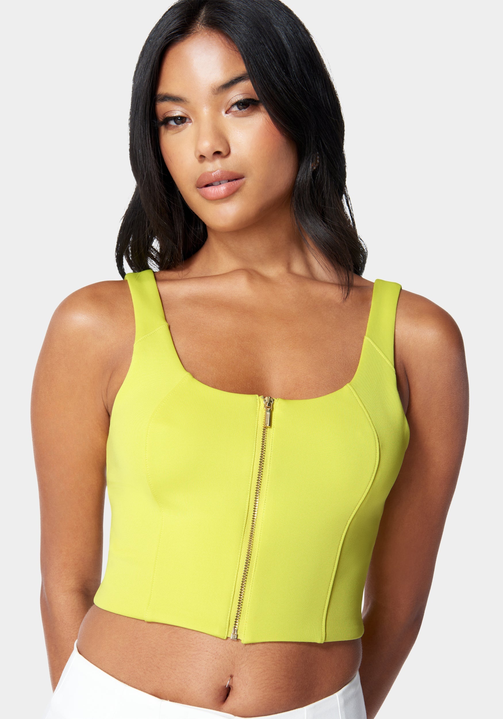 Sleeveless Front Zip Bustier Knit Top