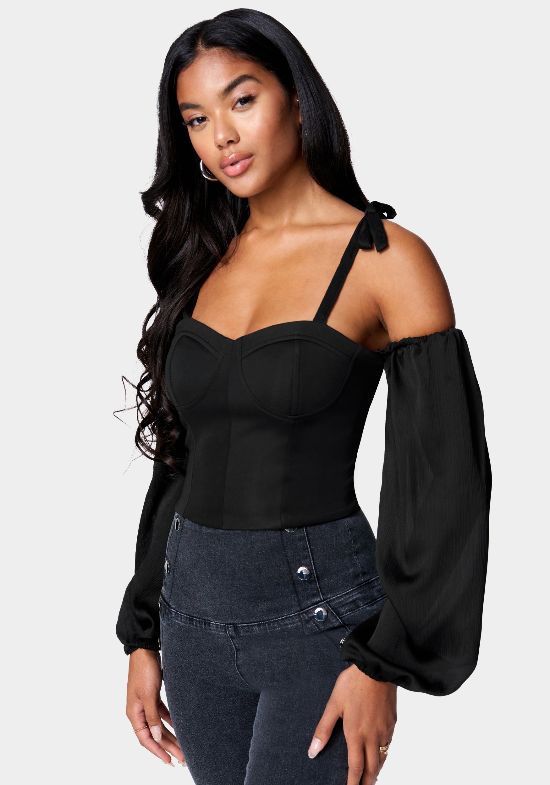 Detachable Sleeve Bustier Top