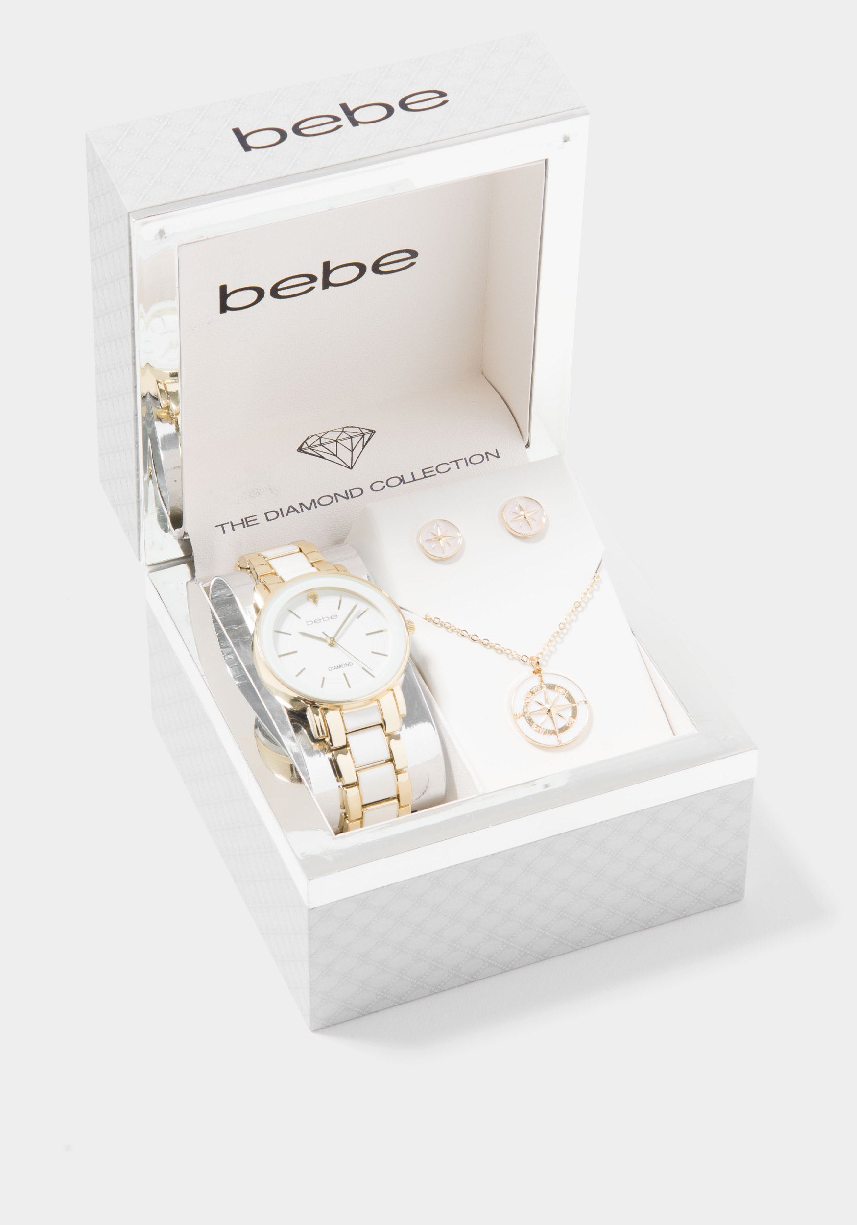 Diamond Dial Watch Necklace And Earring Set