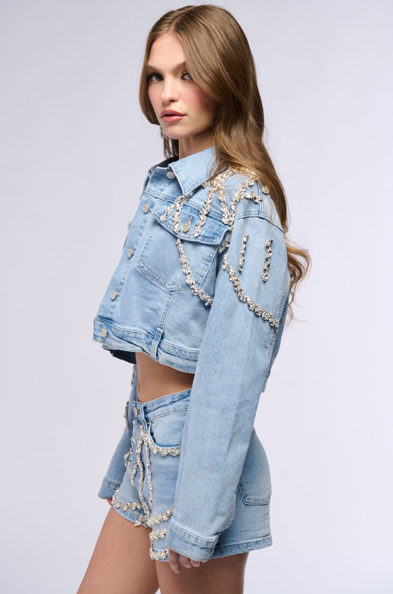 MAKE A WISH RHINESTONE EMBELLISHED DENIM JACKET