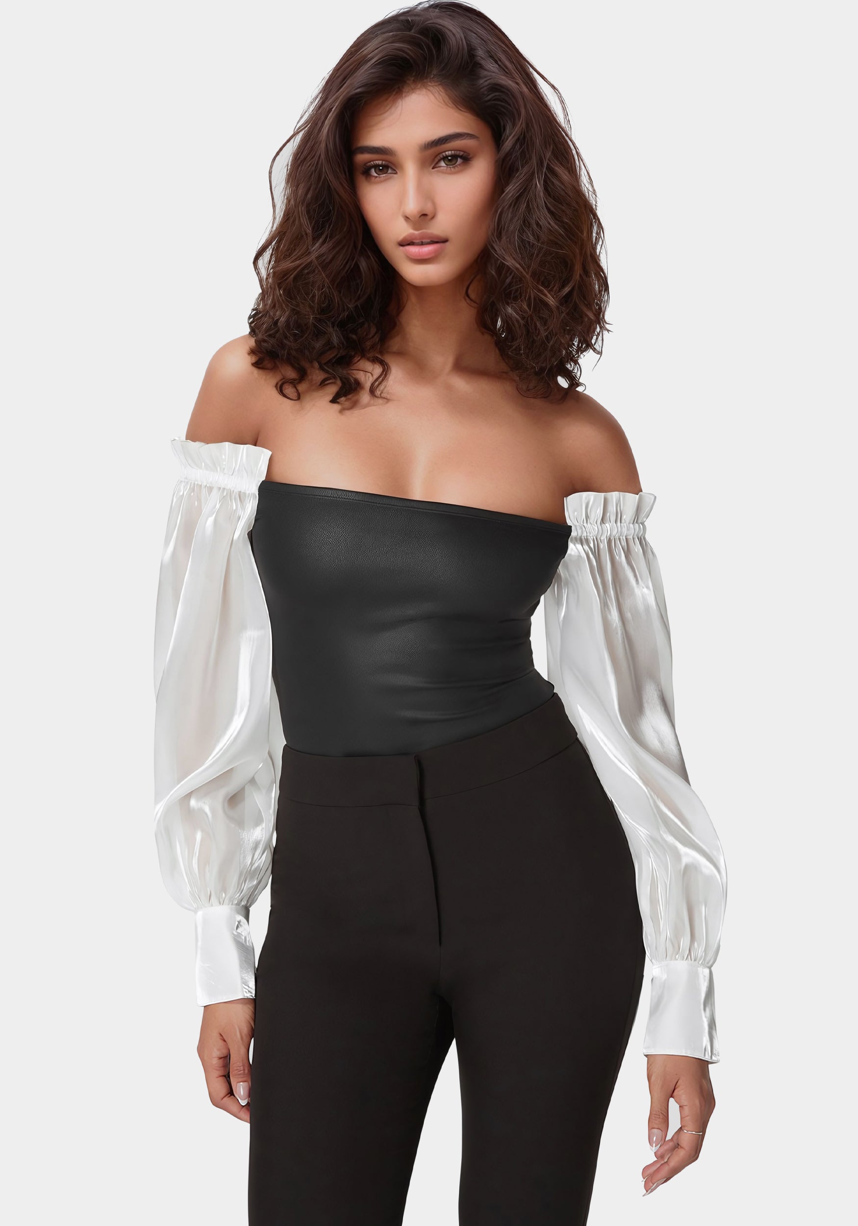 Liquid Chiffon Sleeve Coated Knit Bodysuit