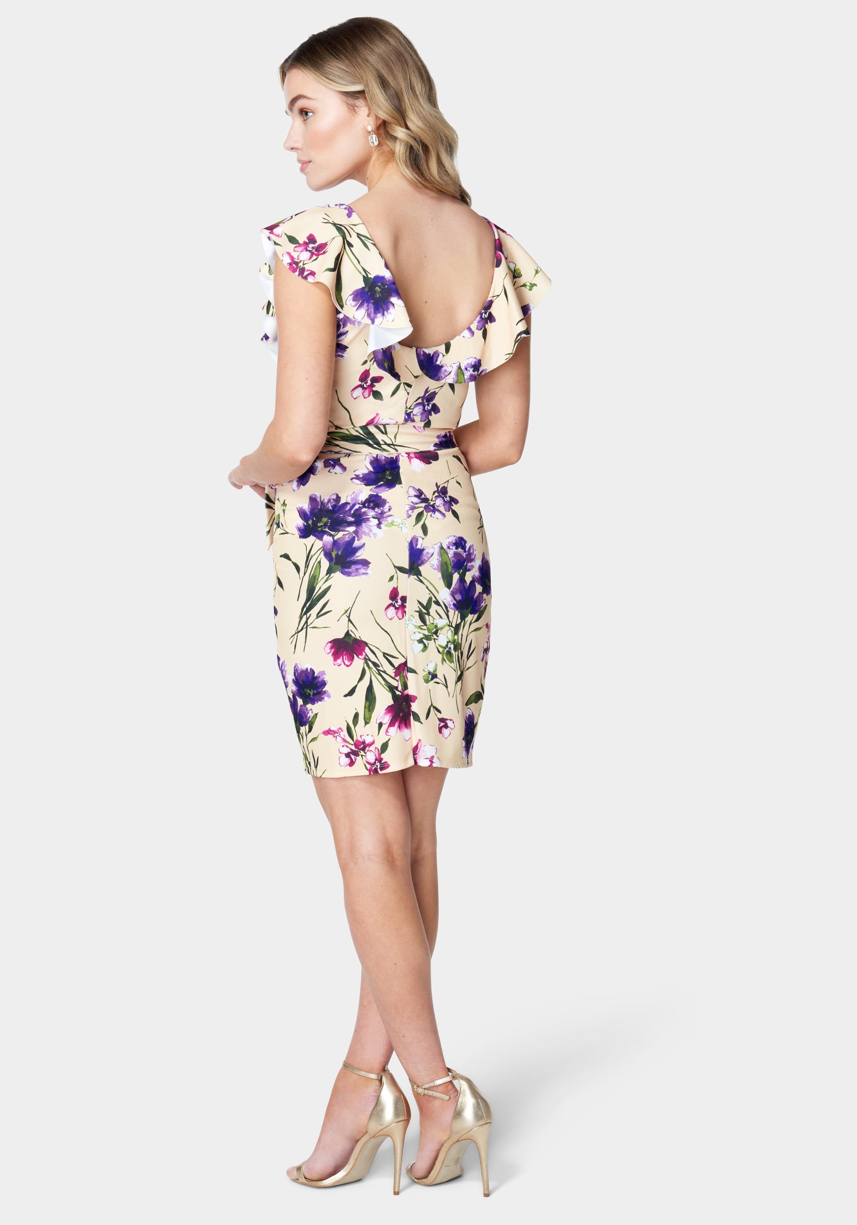 Printed Ruffle Sleeve Scuba Dress