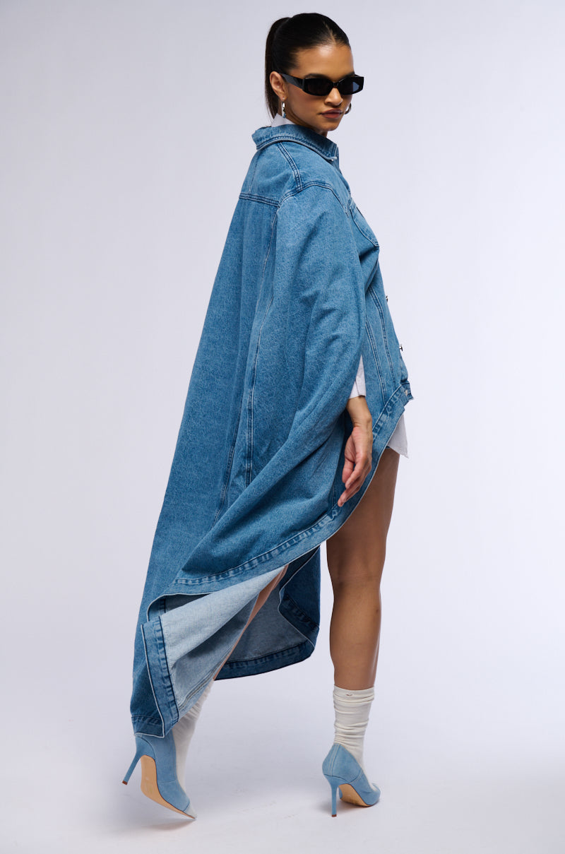 DON'T TALK LOUD MAXI DENIM PONCHO