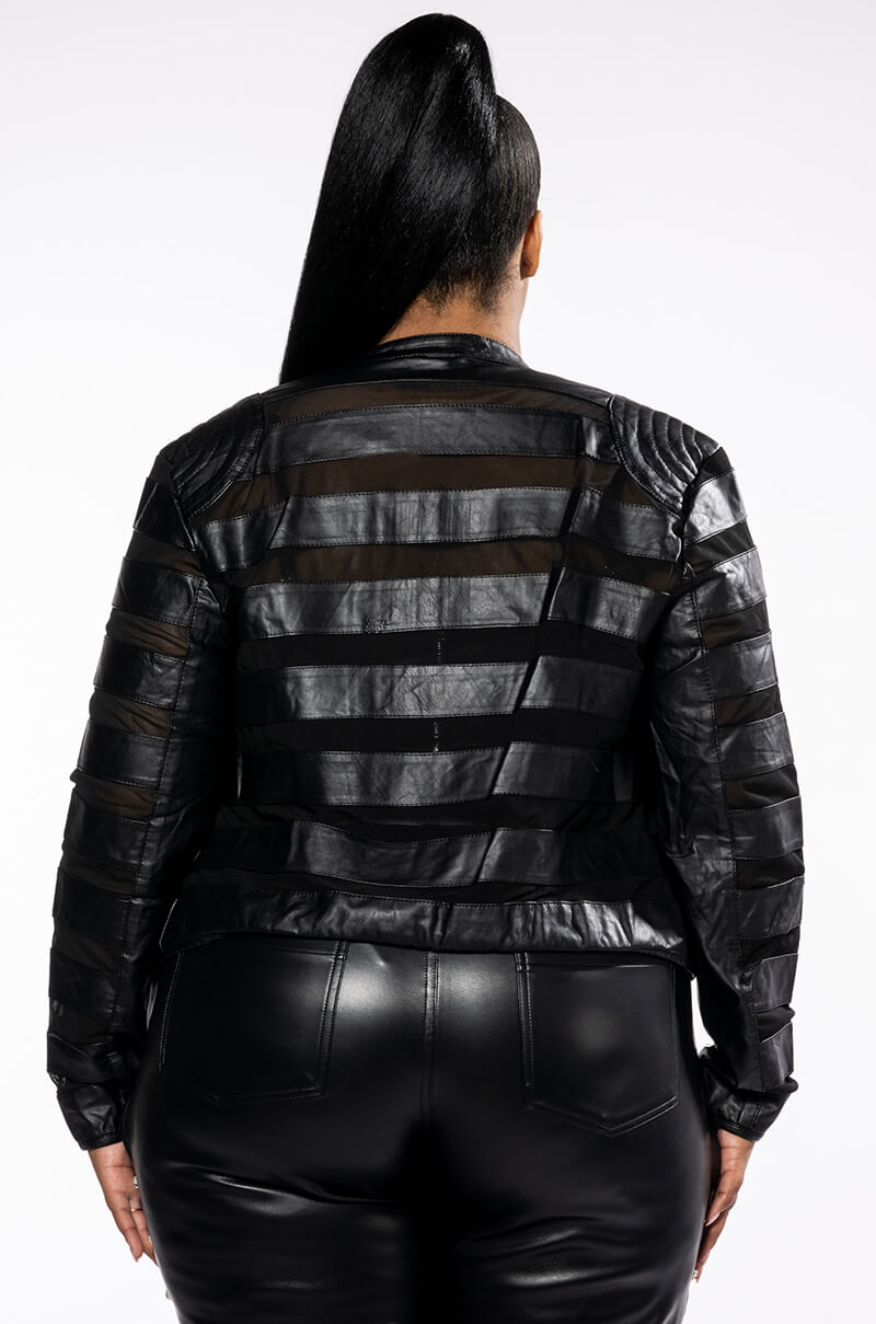 PLUS AZALEA WANG NOW AND FOREVER SHEER PANEL MOTO JACKET