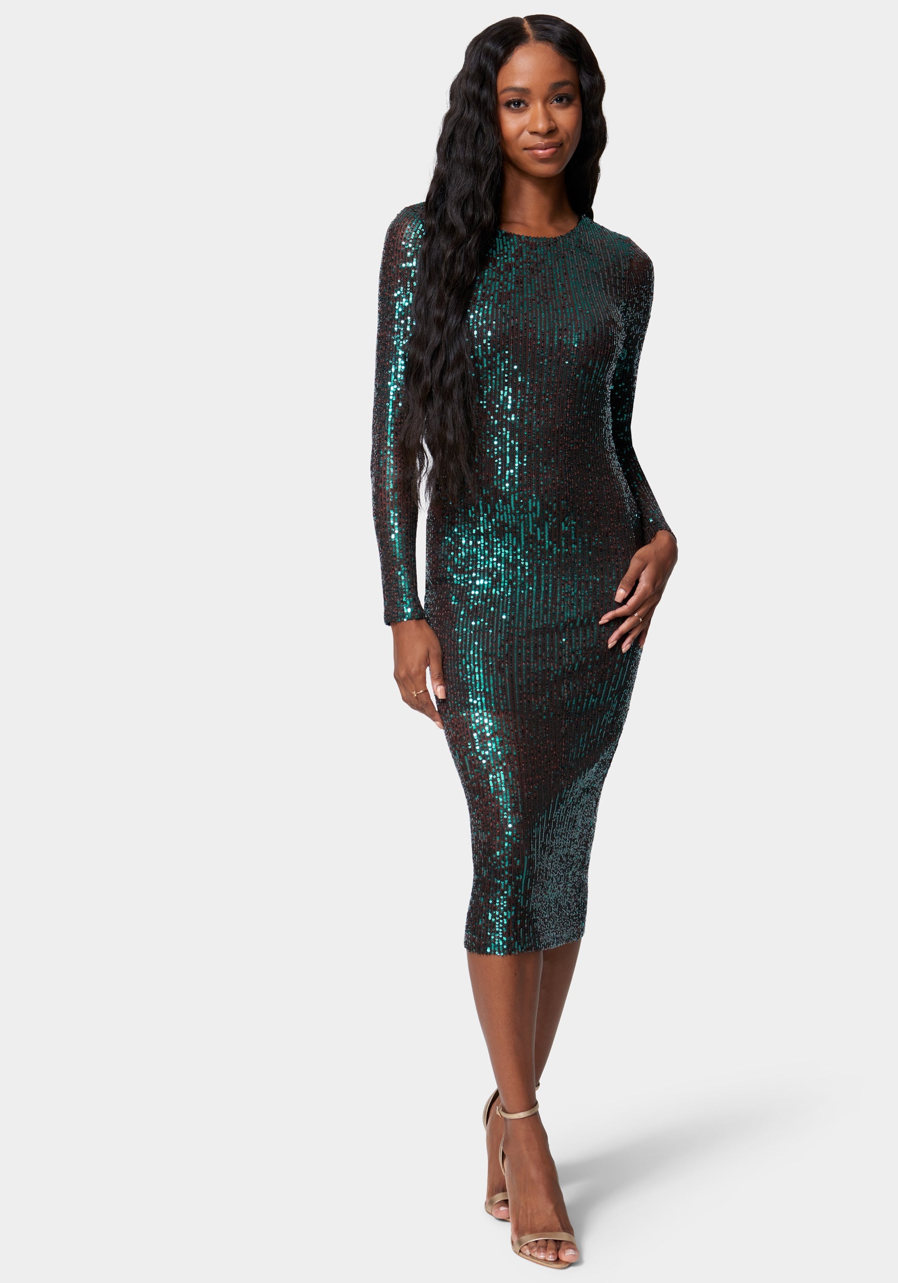 Sequin Cowl Back Midi Dress