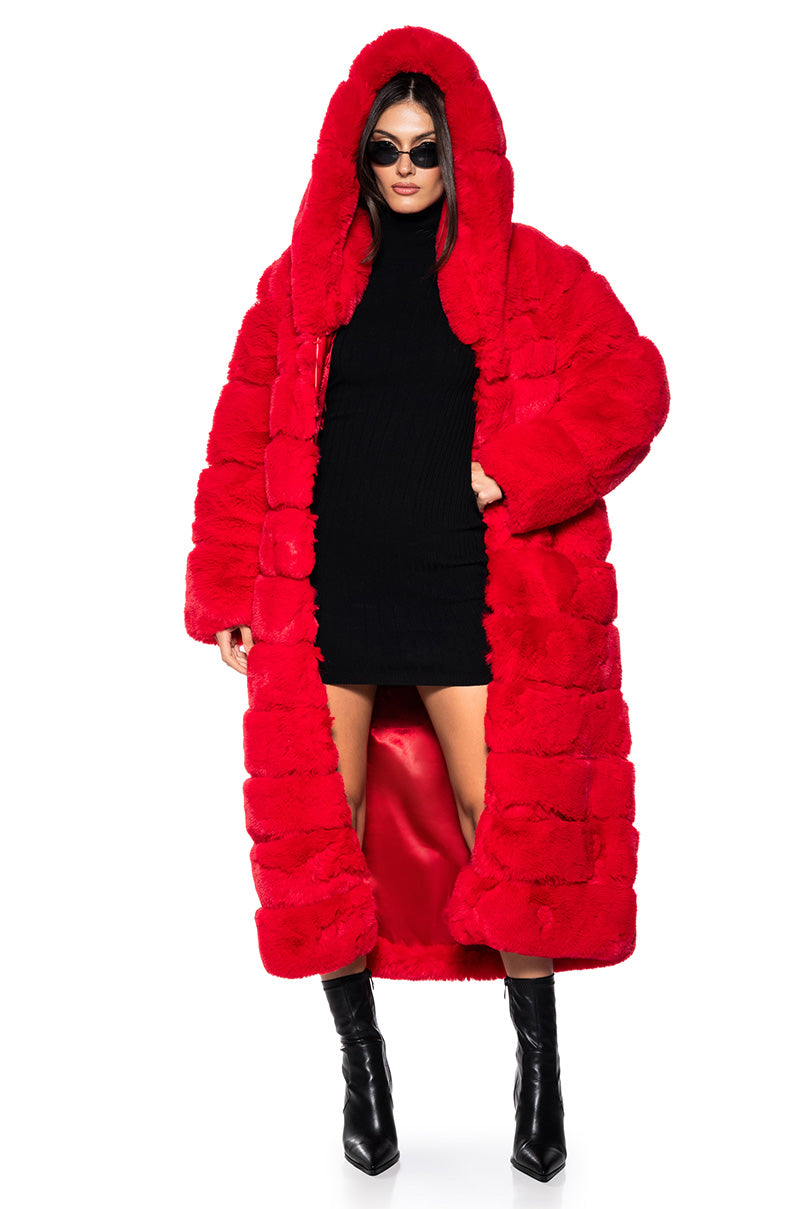 AZALEA WANG FAUX FUR PANEL HOODED TRENCH