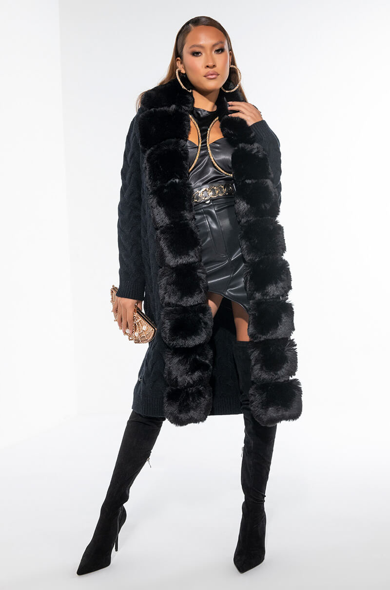 BABBS KNIT TRENCH WITH FAUX FUR LINING