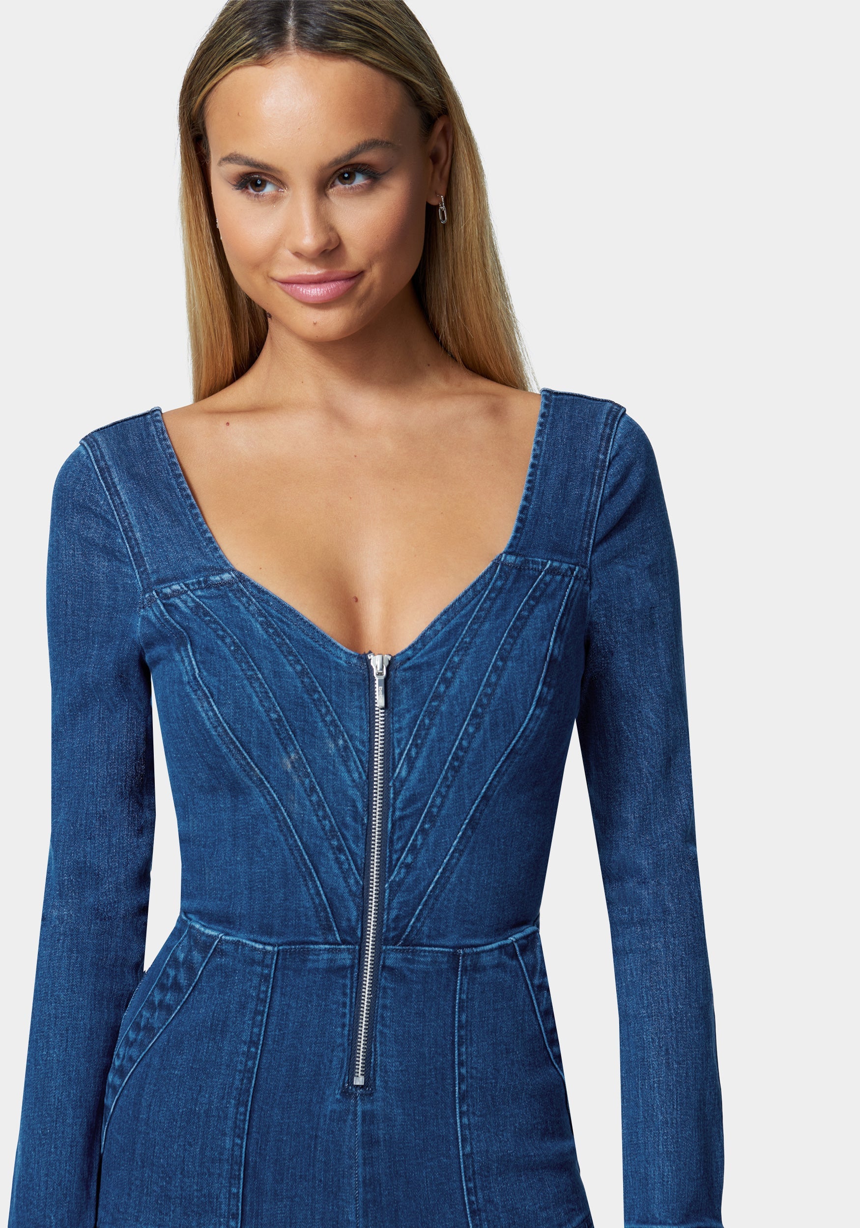 Multistitch Wide Leg Denim Jumpsuit