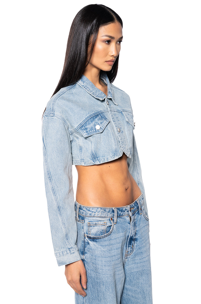 WHAT YOU NEED DENIM CROP JACKET