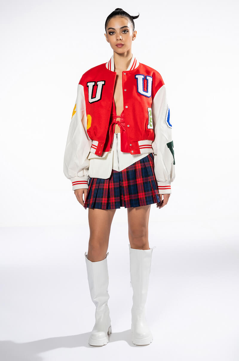 DOUBLE U PATCH WORK VARSITY BOMBER