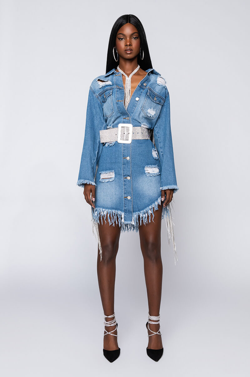 DOLLYS SIS RHINESTONE LONG DENIM JACKET