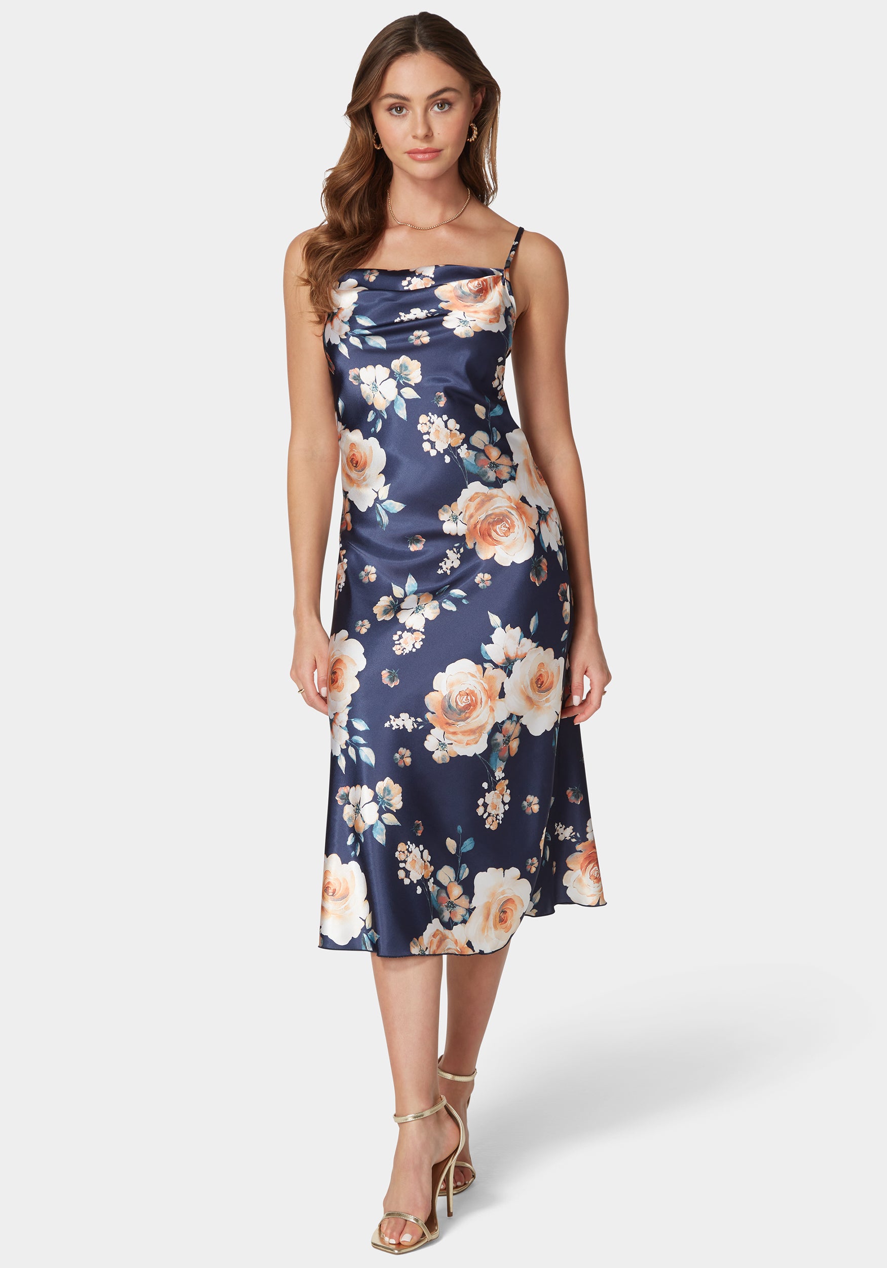 Printed Satin Slip Midi Dress