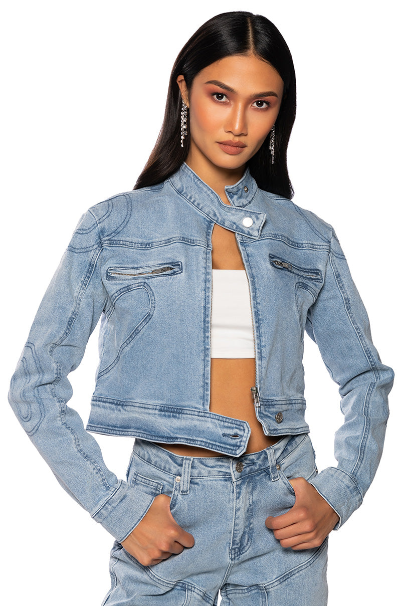 MOTO DENIM FITTED JACKET