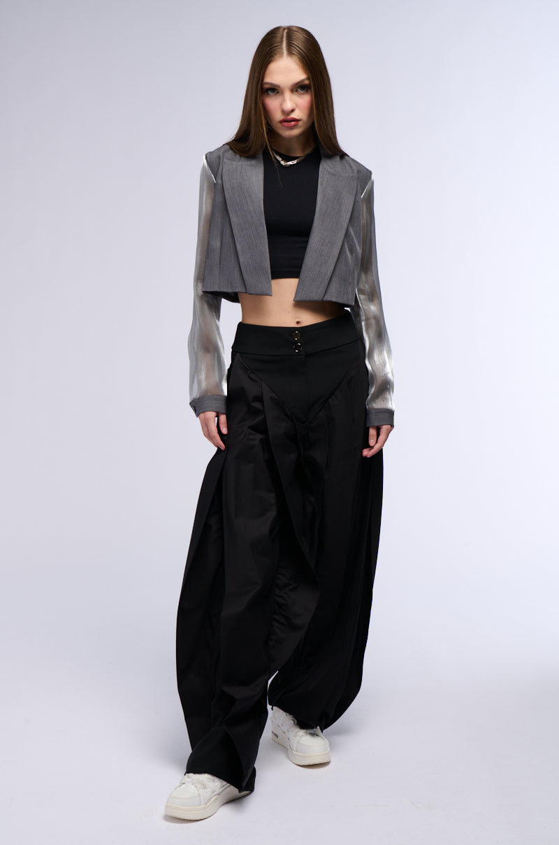 IT GIRL SHEER SLEEVE CROP BLAZER