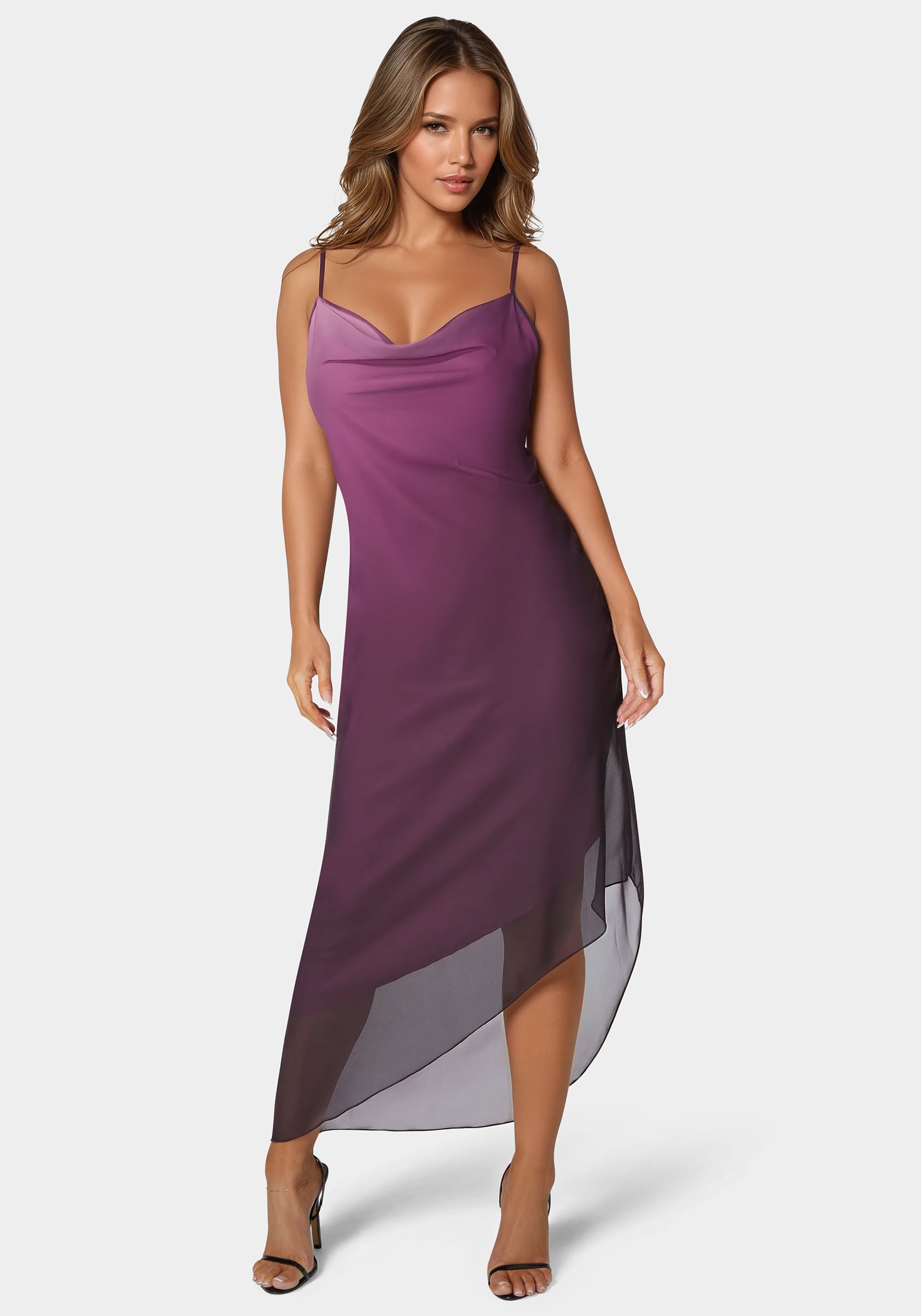 Ombre Chiffon Cowl Dress