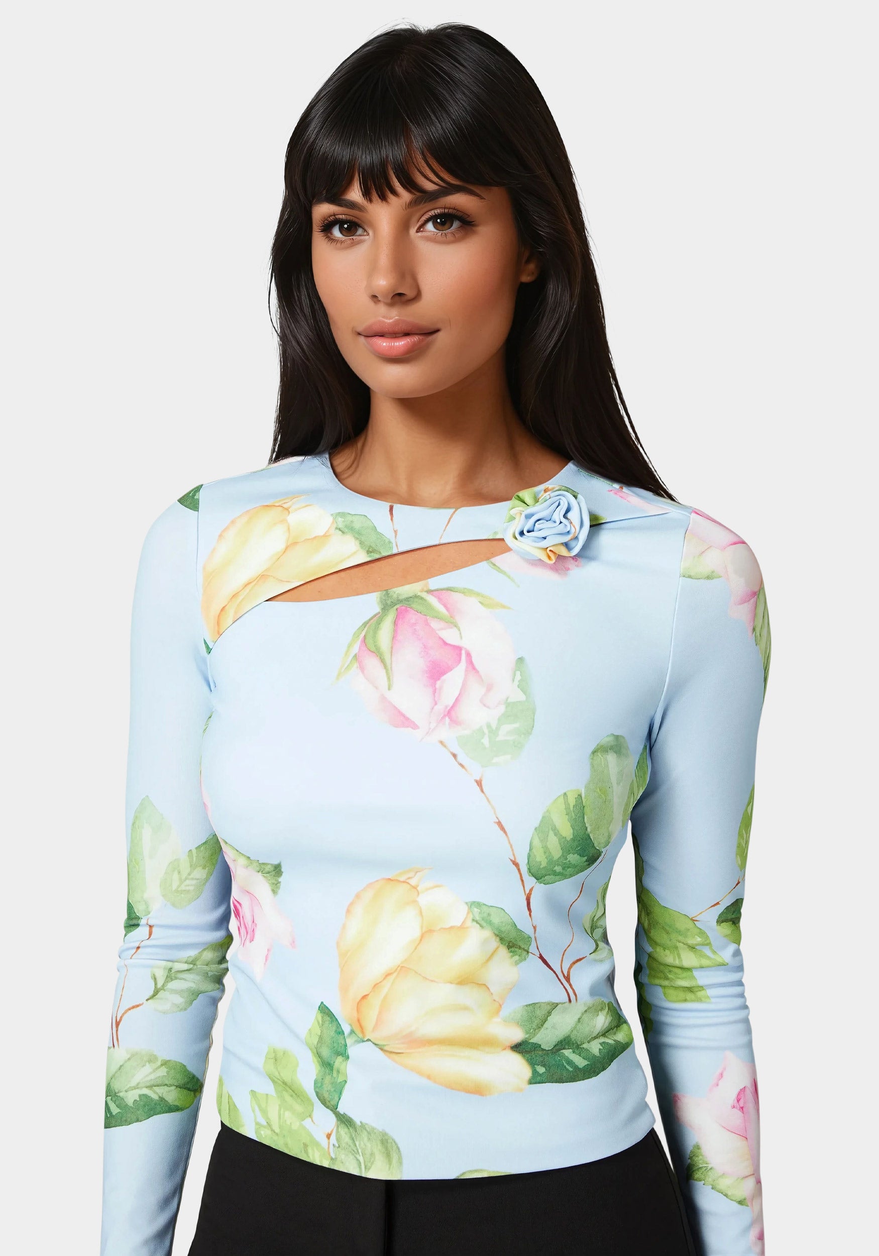 Cut Out Flower Long Sleeve Top