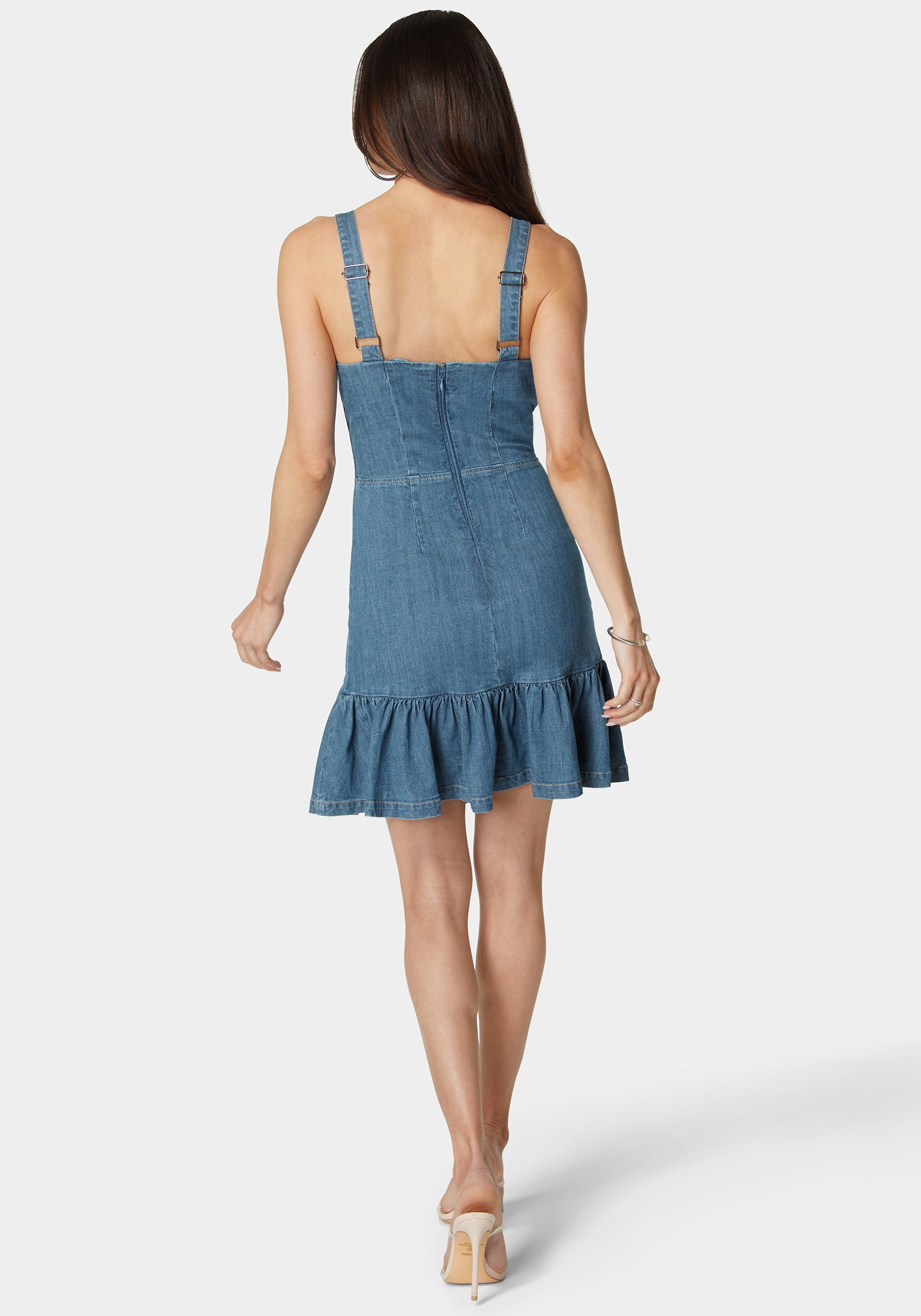 Front Tie Fit & Flare Denim Dress