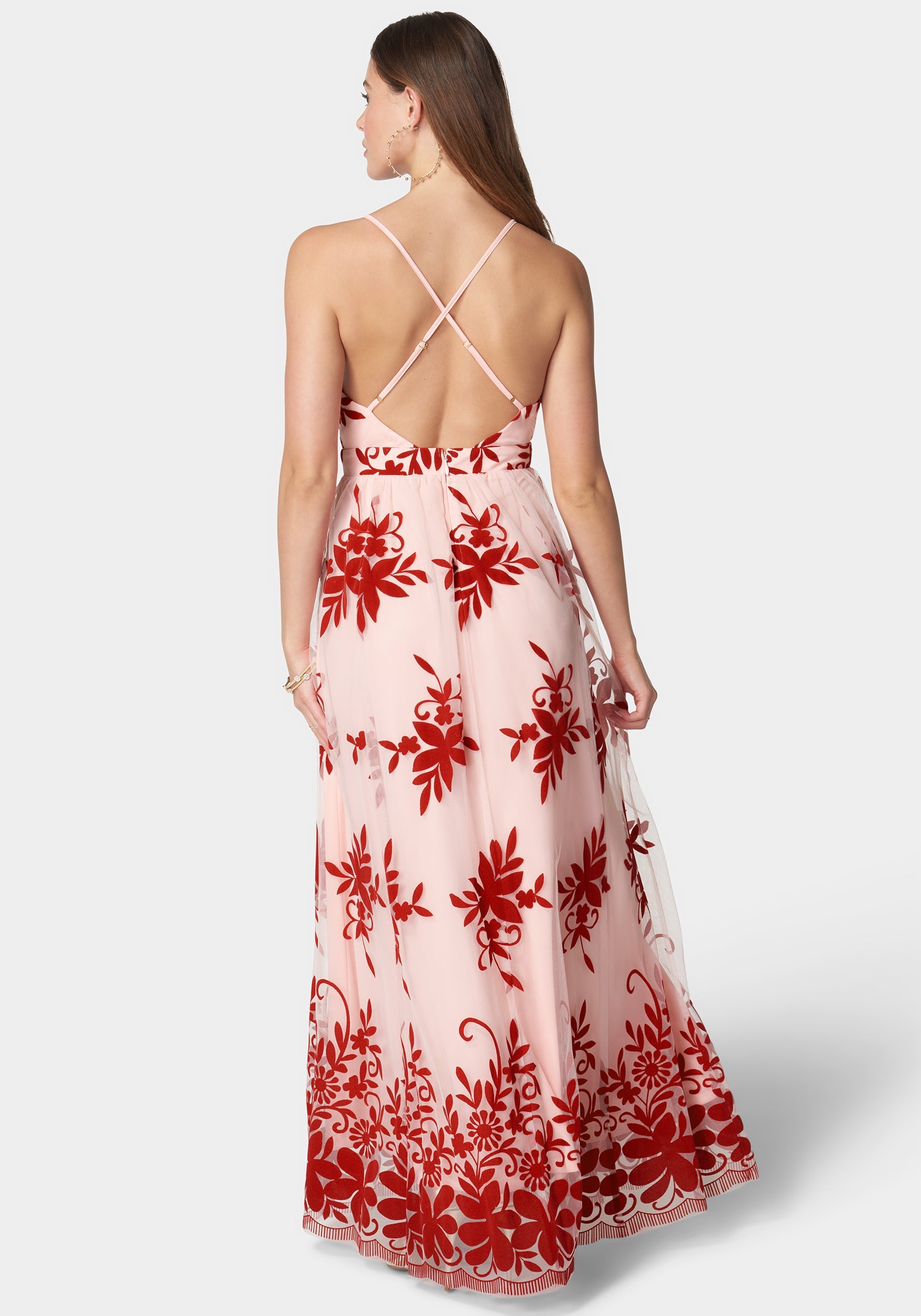 Plunge Neck Embroidered Maxi Dress