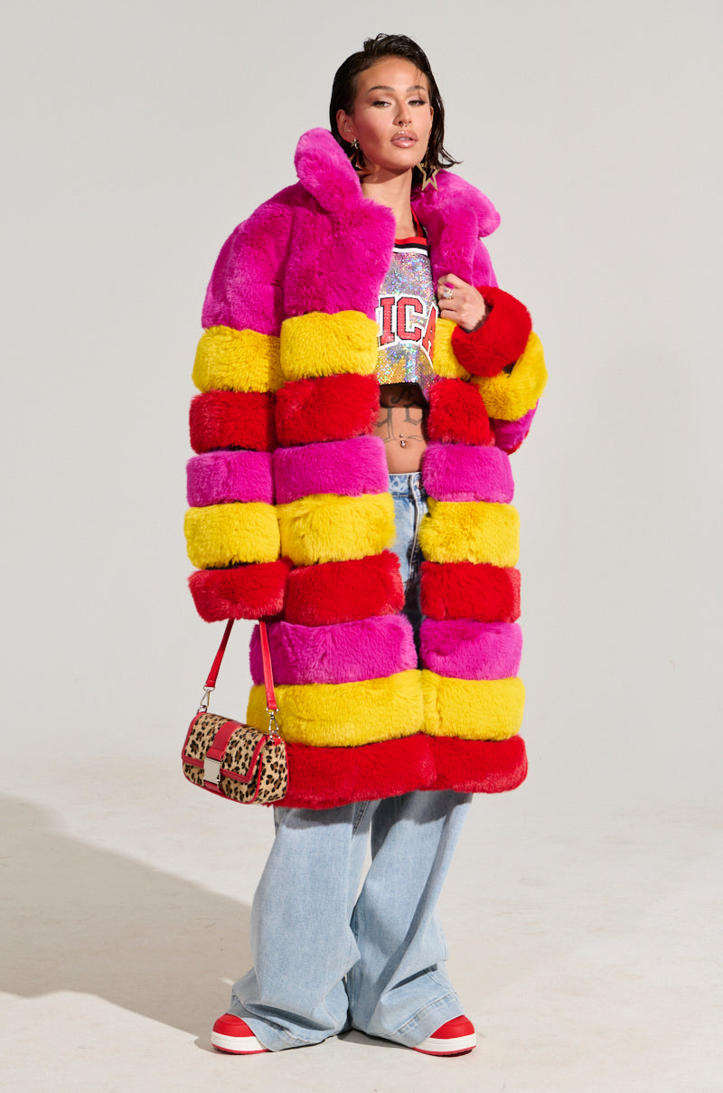 RAMI MULTI COLOR FAUX FUR PANEL TRENCH COAT