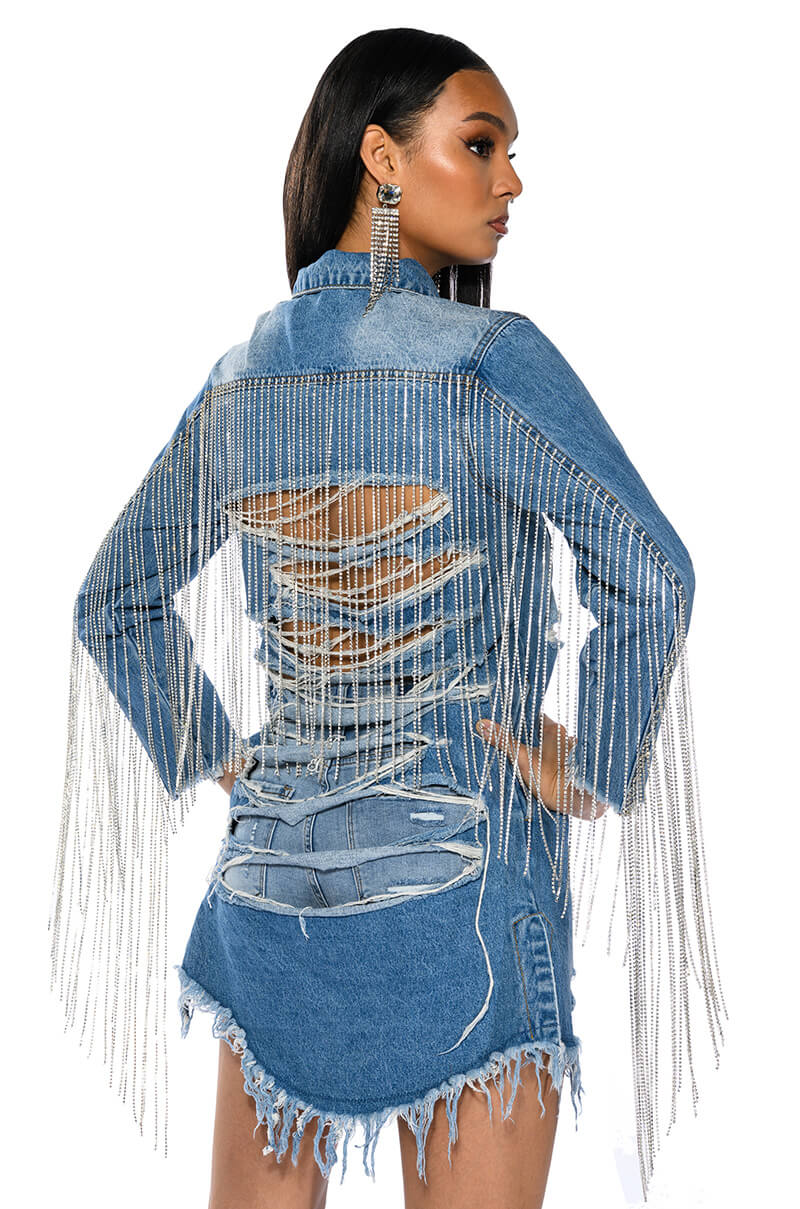 DOLLYS SIS RHINESTONE LONG DENIM JACKET