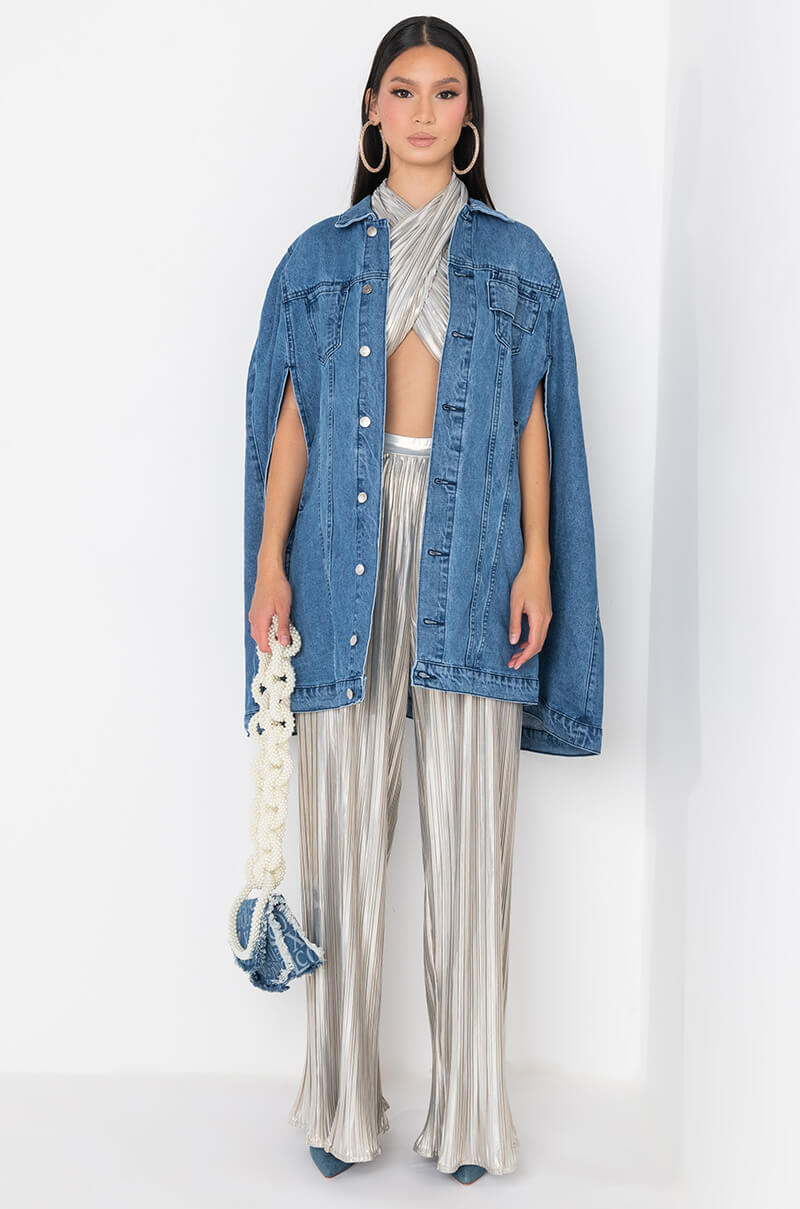 DON'T TALK LOUD DENIM TRENCH PONCHO