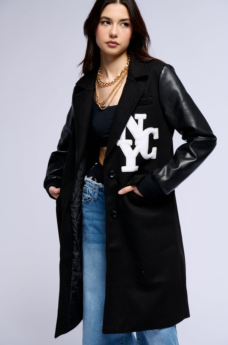 BRENTWOOD VARSITY TRENCH JACKET IN BLACK