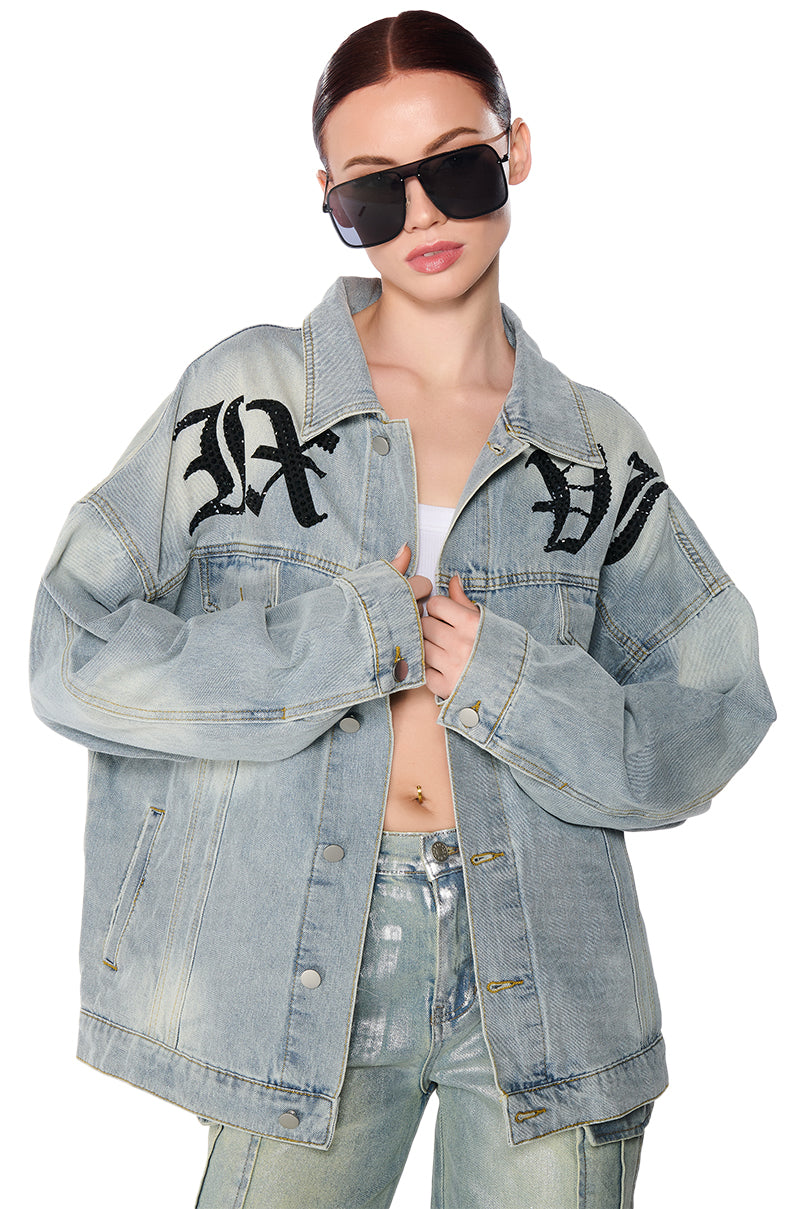 HOT FIX EMBELLISHED OVERSIZED DENIM JACKET