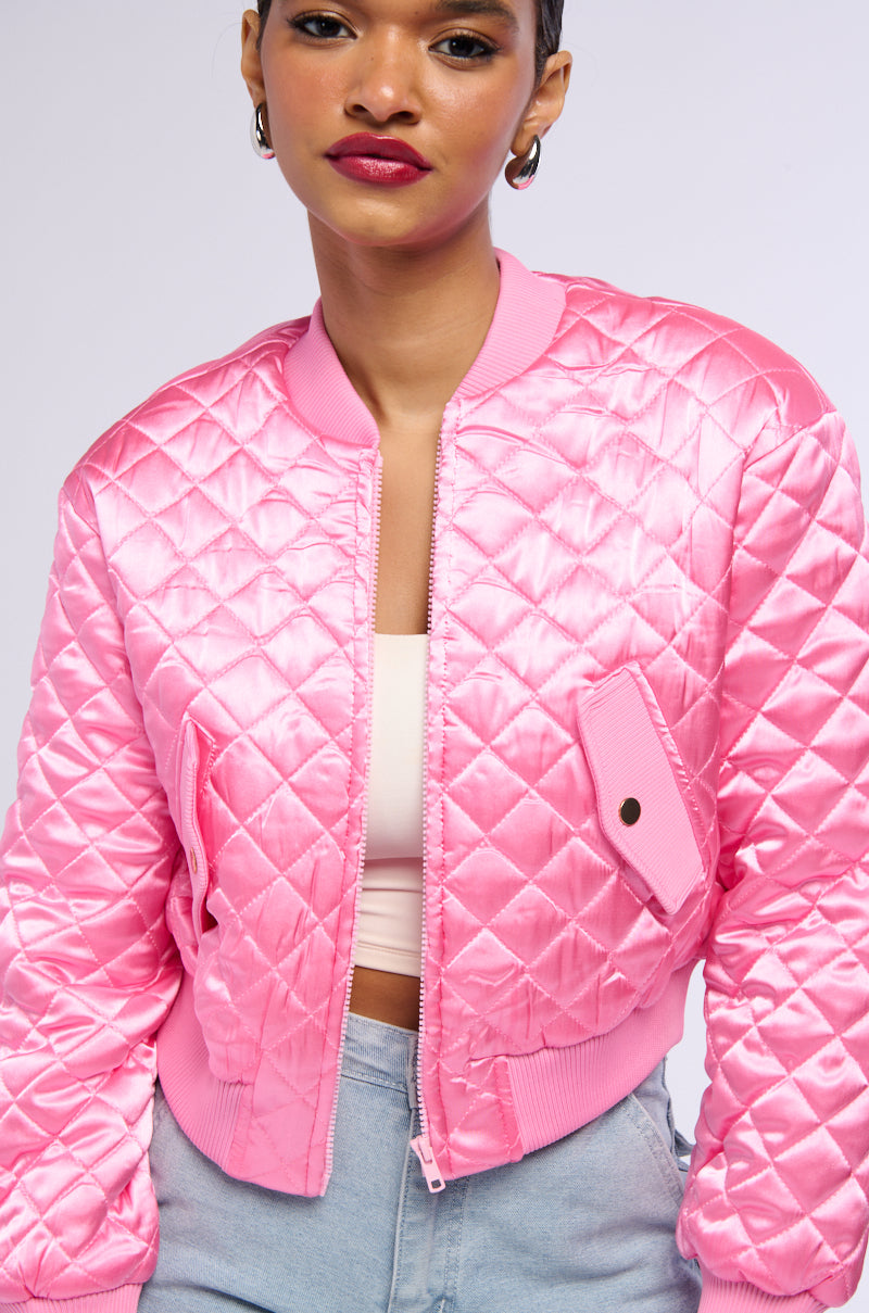 PINK QUILTED SPRING BOMBER