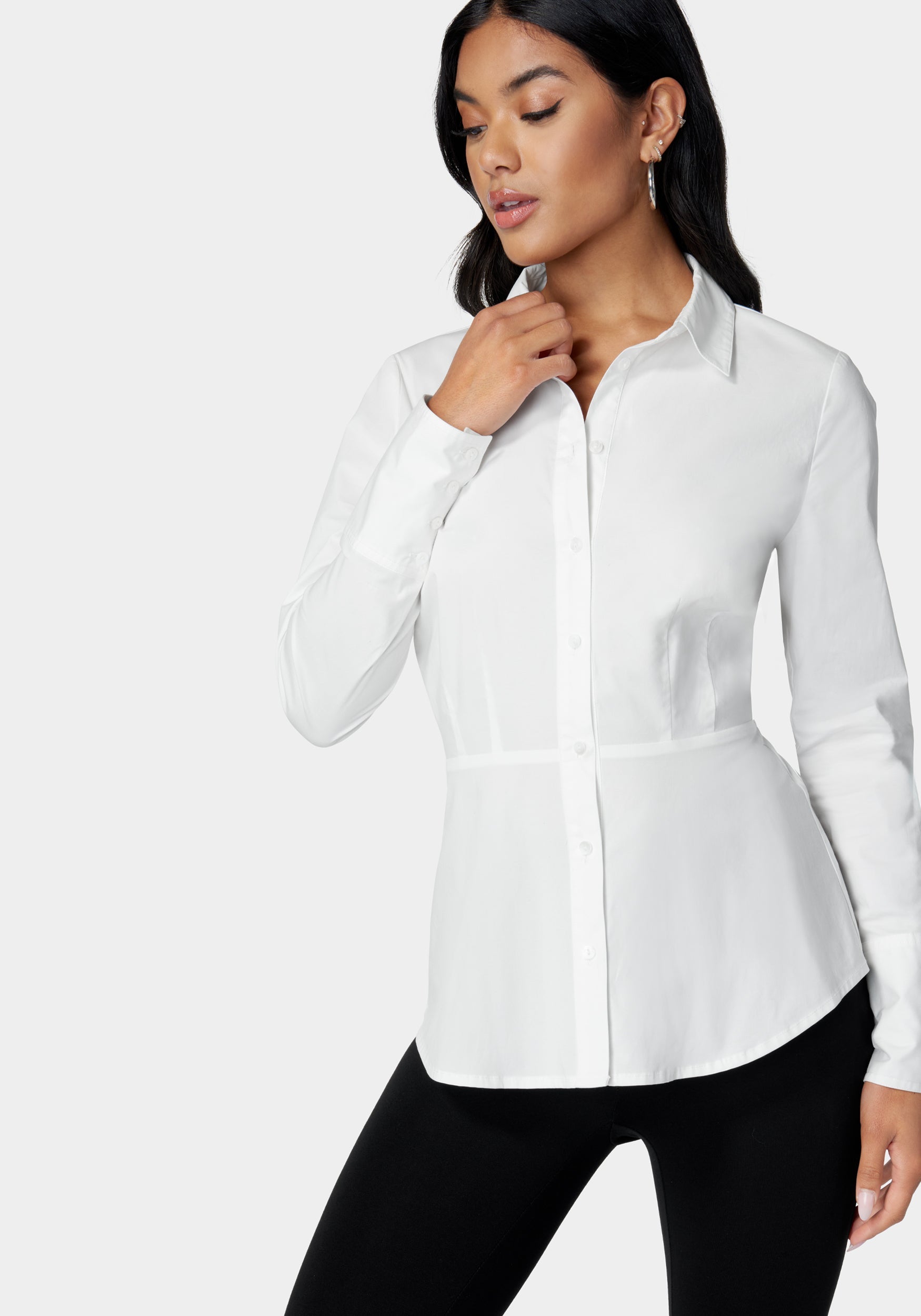 Shirt Collar Peplum Poplin Blouse