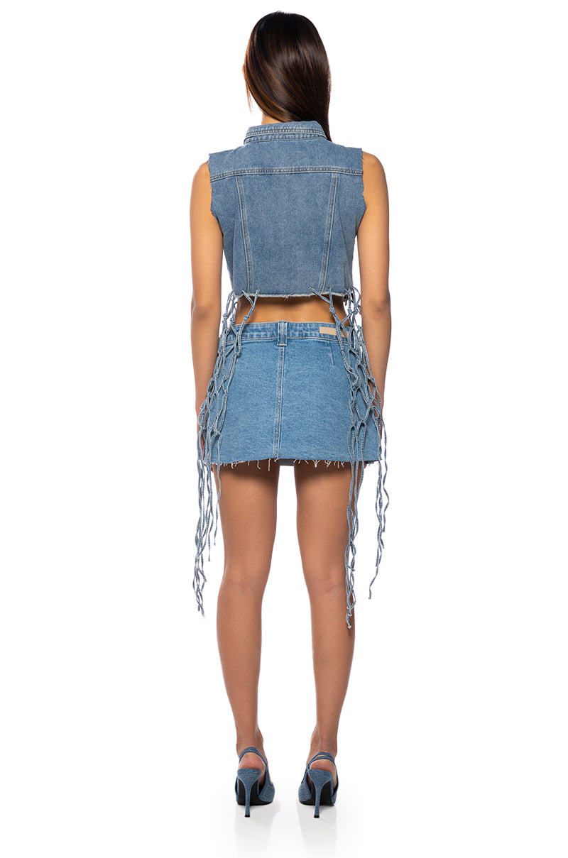 FOR THE AGES CROP DENIM VEST WITH NETTING