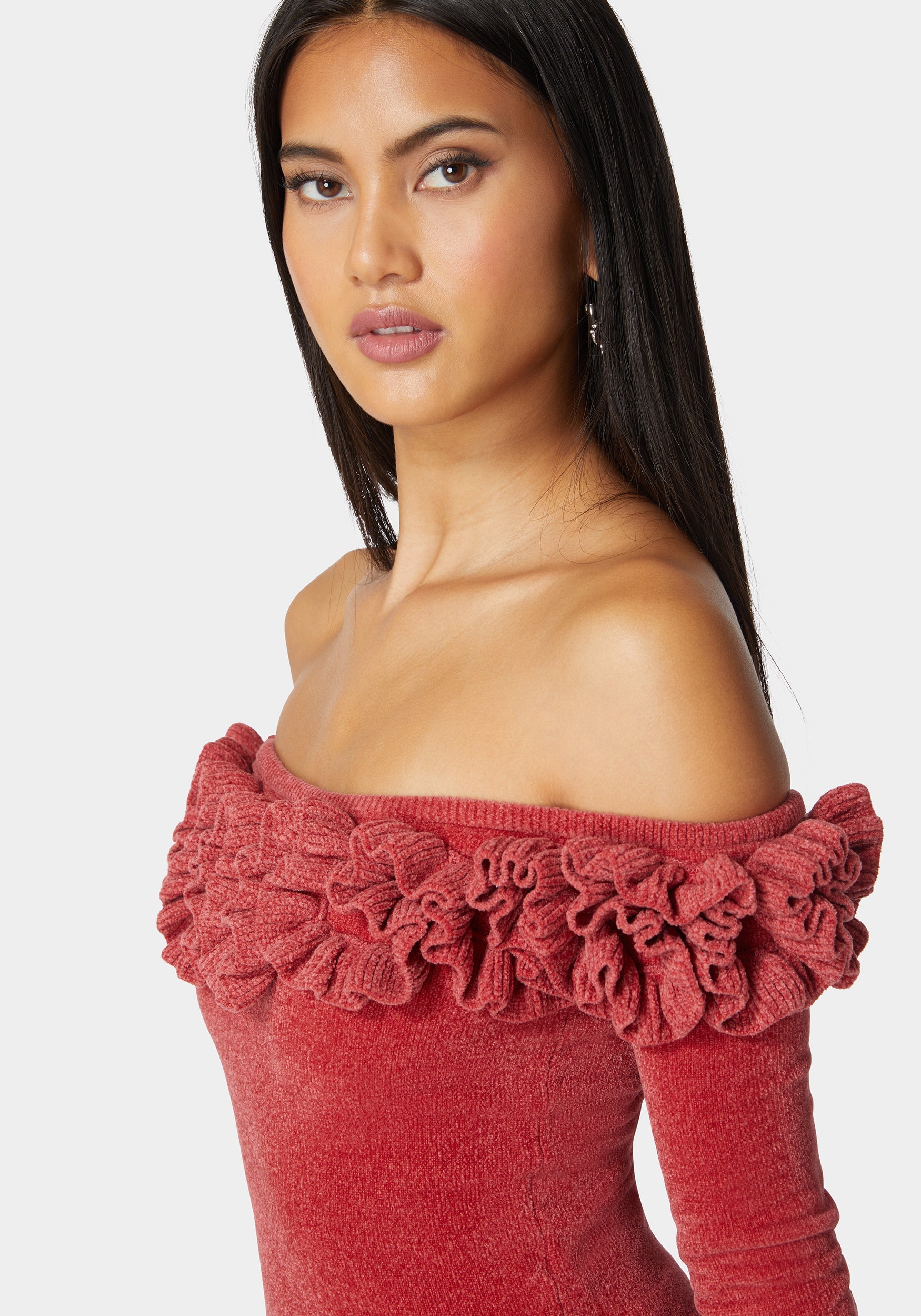 Off Shoulder Ruffle Detail Sweater