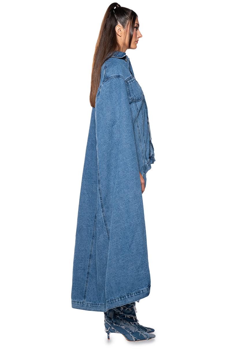 DON'T TALK LOUD MAXI DENIM PONCHO