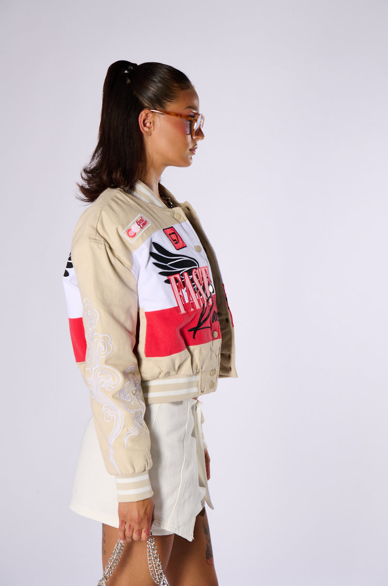 FAST LANE EMBROIDERED BOMBER