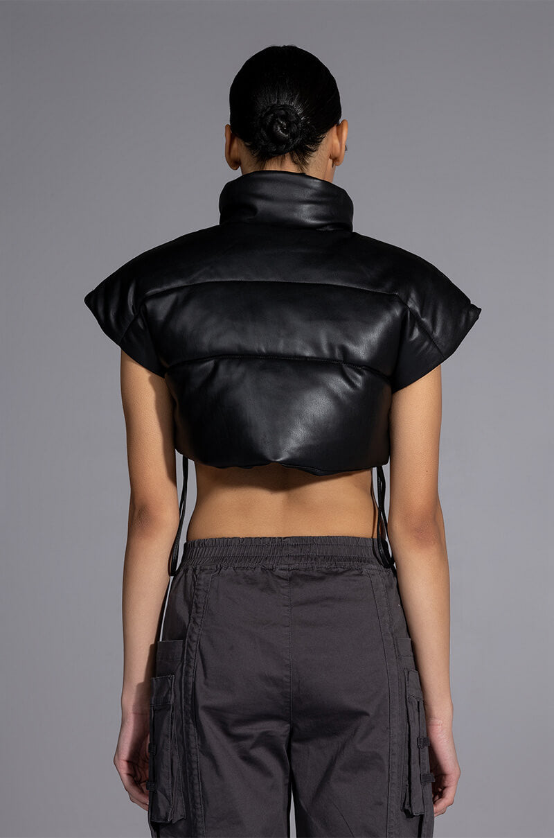 ULTRA CROP PU VEST WITH PULL STRINGS