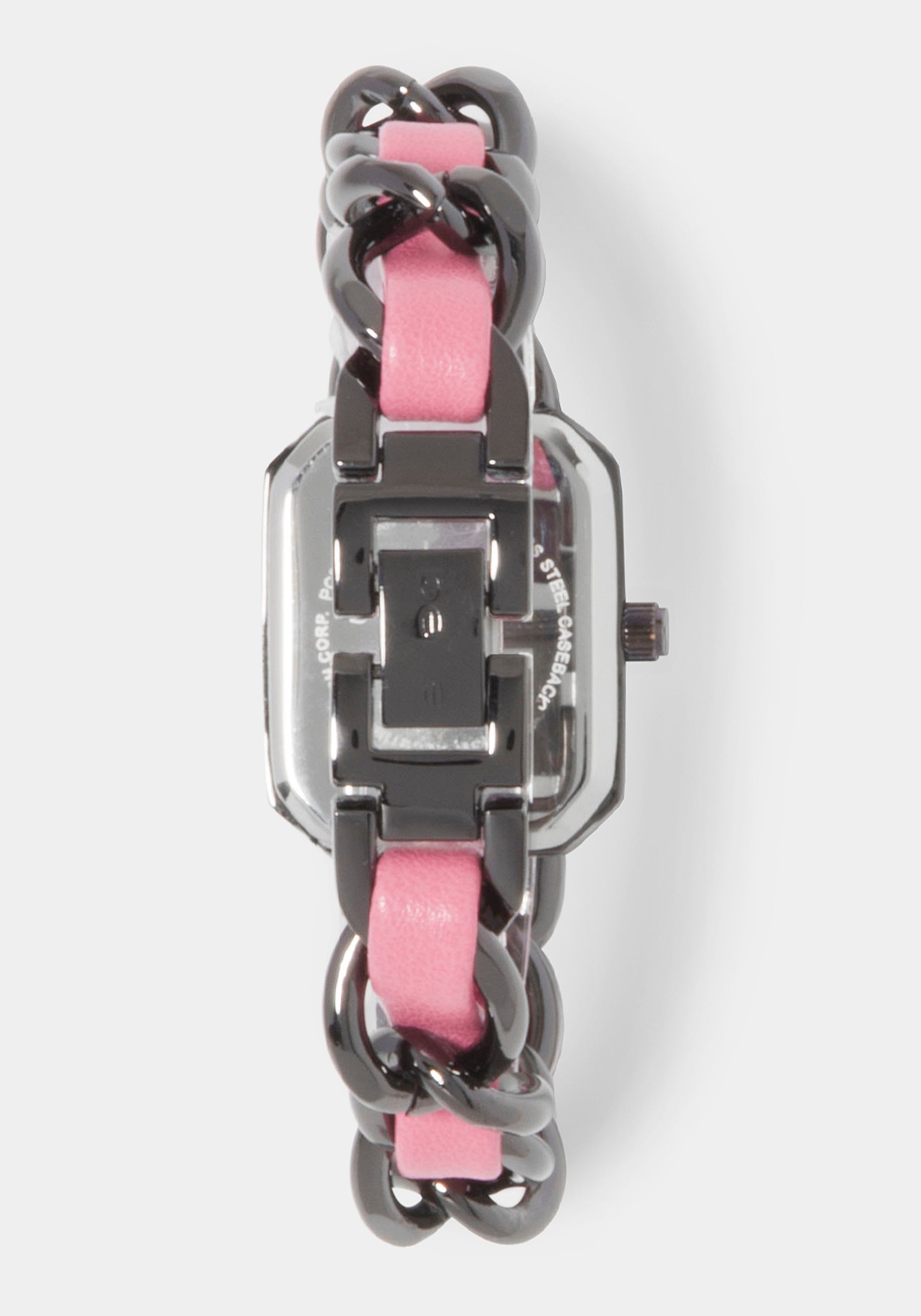 Pink Strap and Gun Metal Chain Link Bracelet Watch