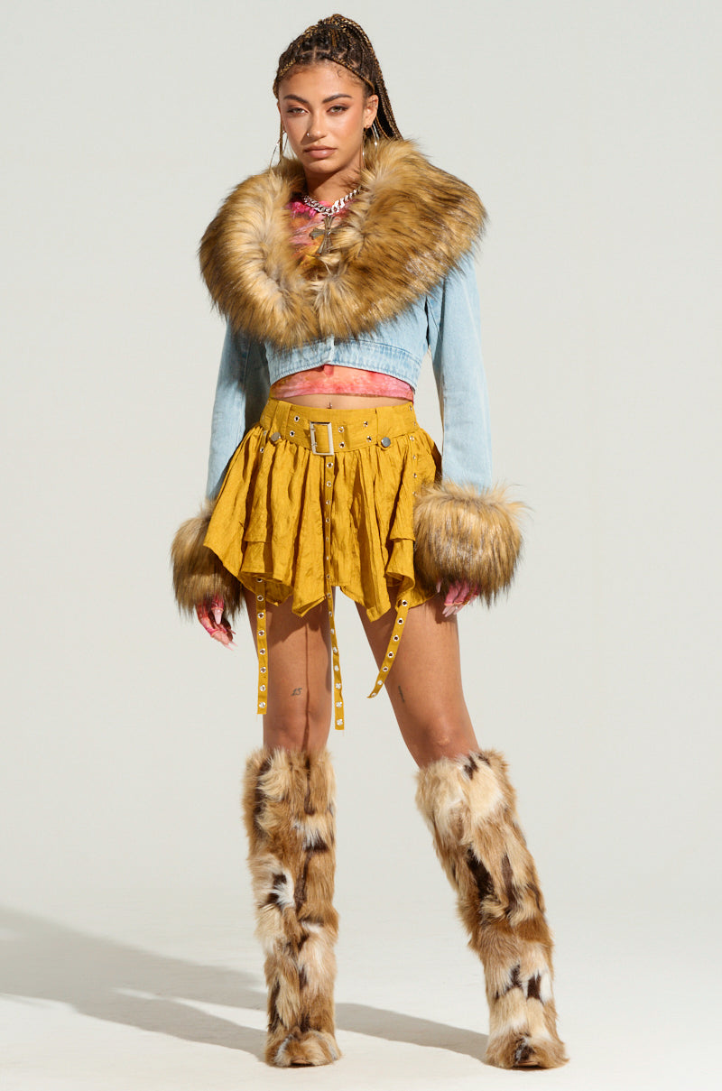 NEW GISELE CROPPED FUR TRIM JACKET