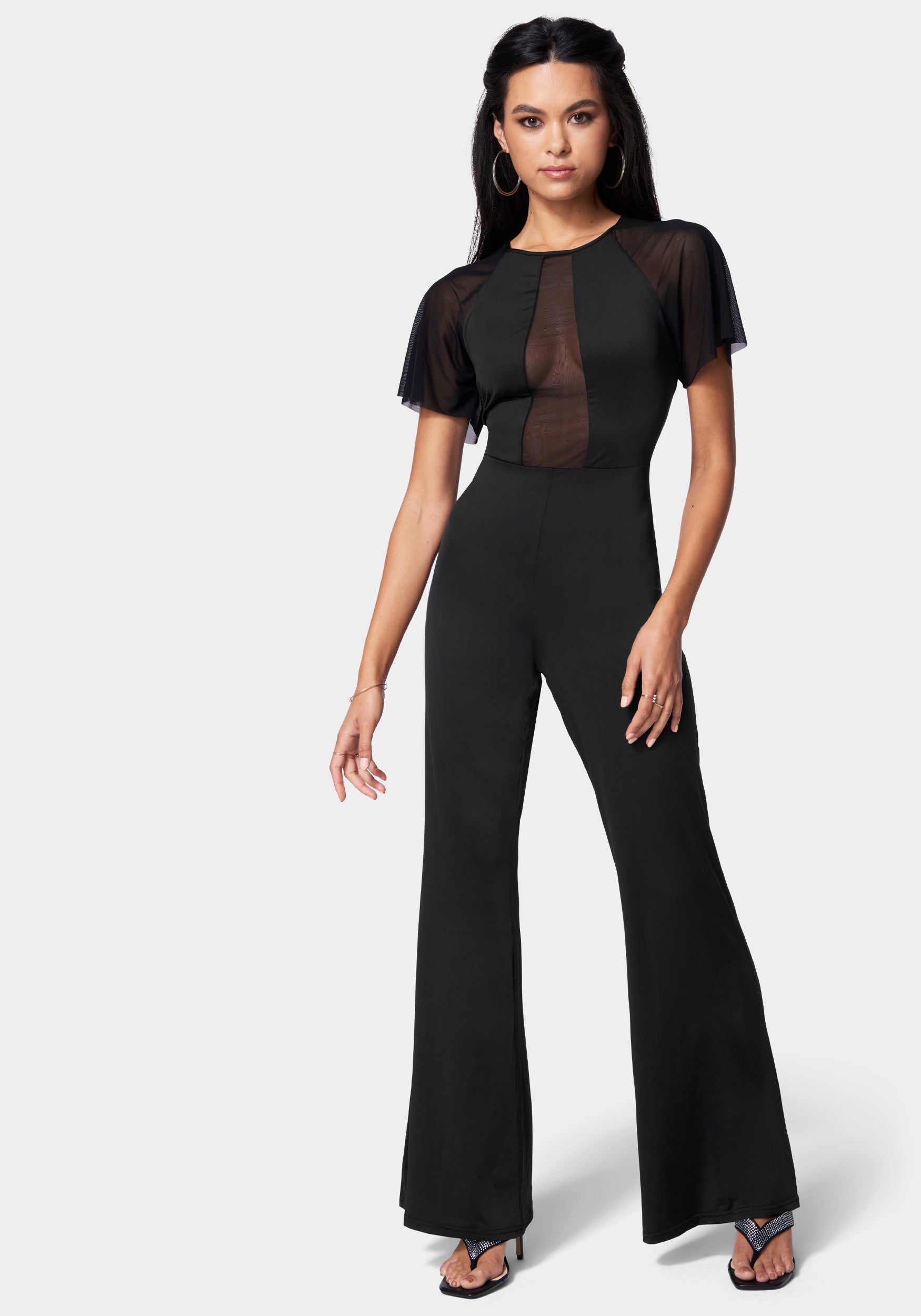 Mesh Detail Wide Leg Jumpsuit