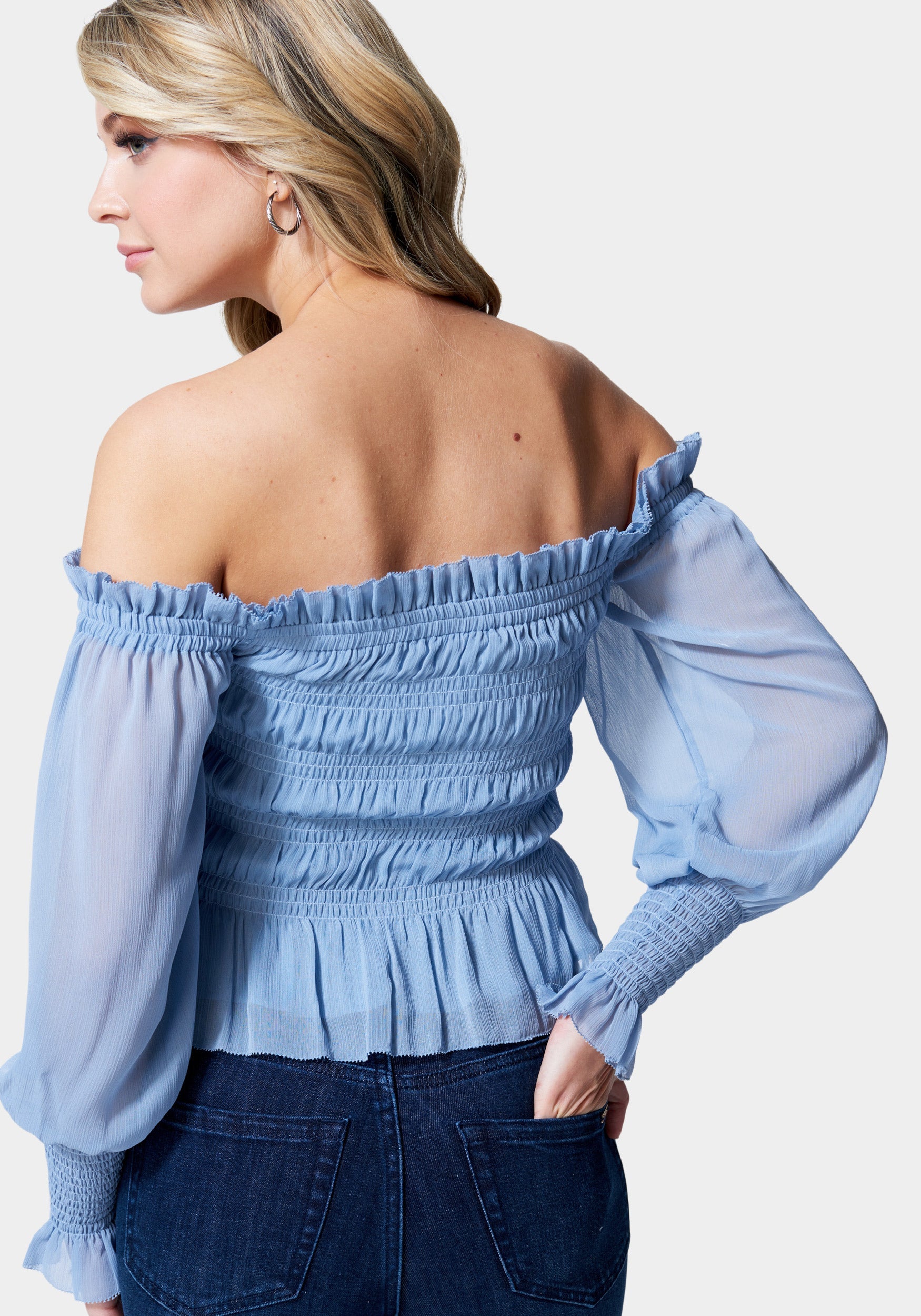 Long Sleeve Smocked Off Shoulder Top